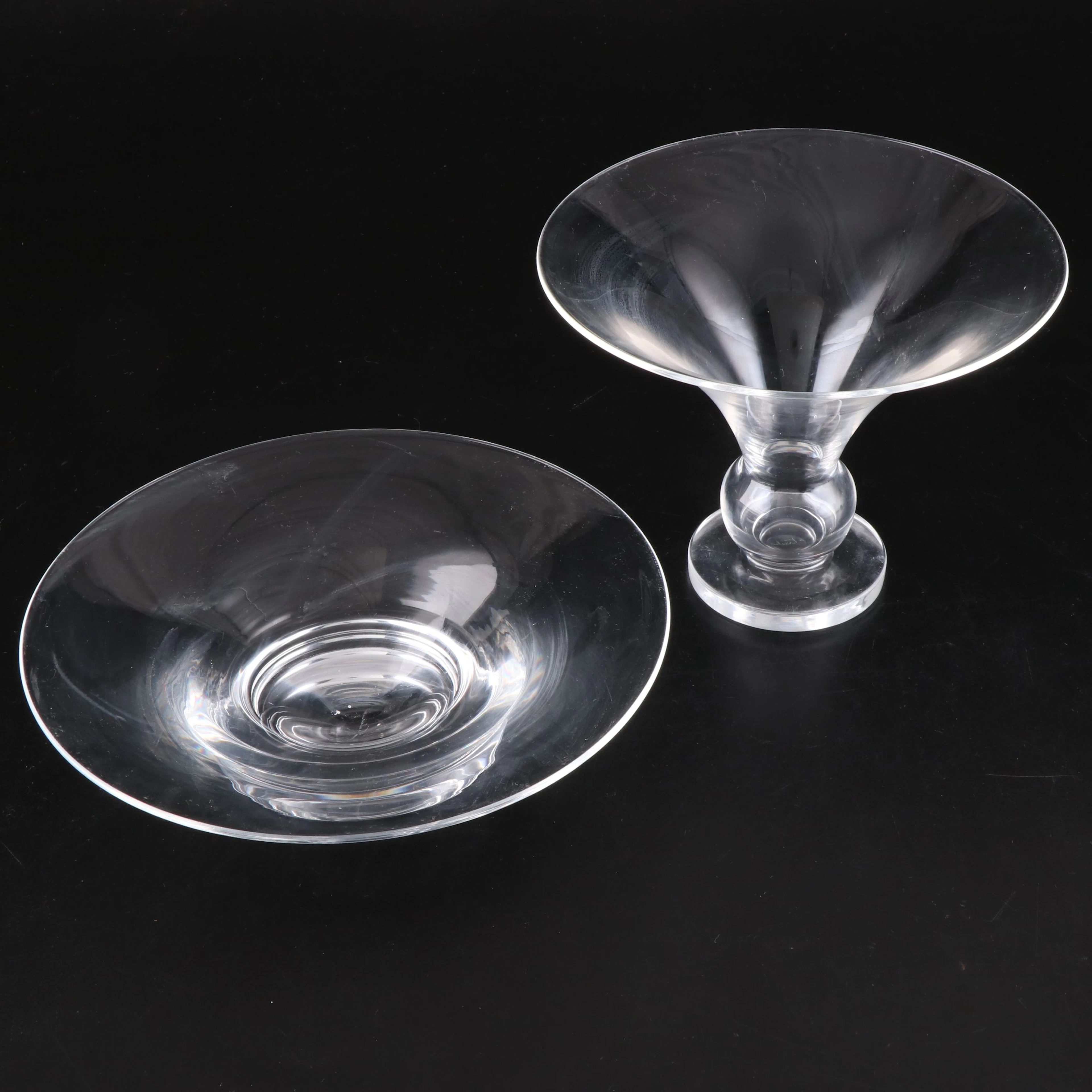 Sidney Waugh for Steuben Glass Flared Vase with Footed Low Bowl
