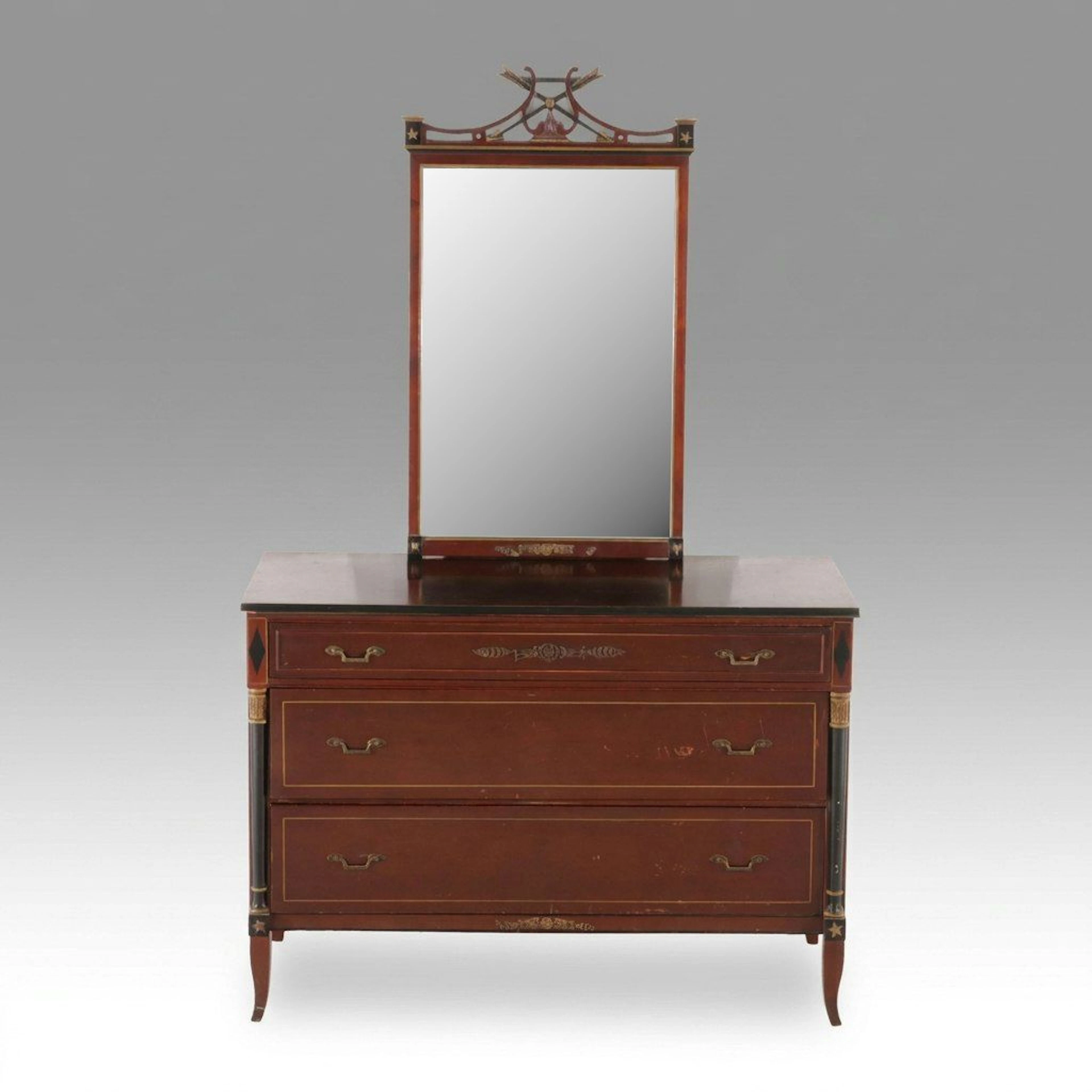 R-Way Empire Style Mahogany Dresser with Mirror, Mid-20th Century