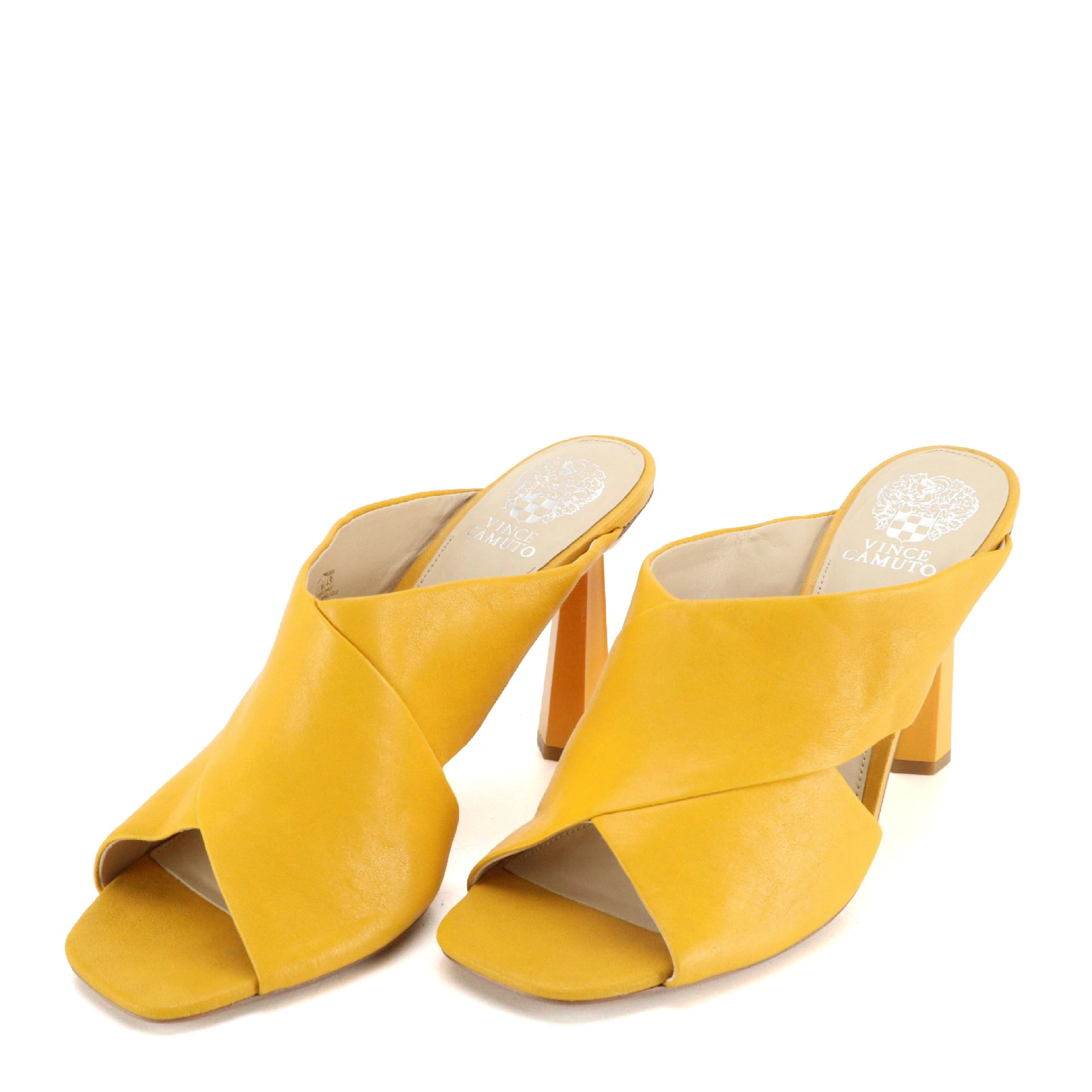 Vince Camuto "Averessa" Criss-Cross High Heel Sandals in Mustard Yellow Leather
