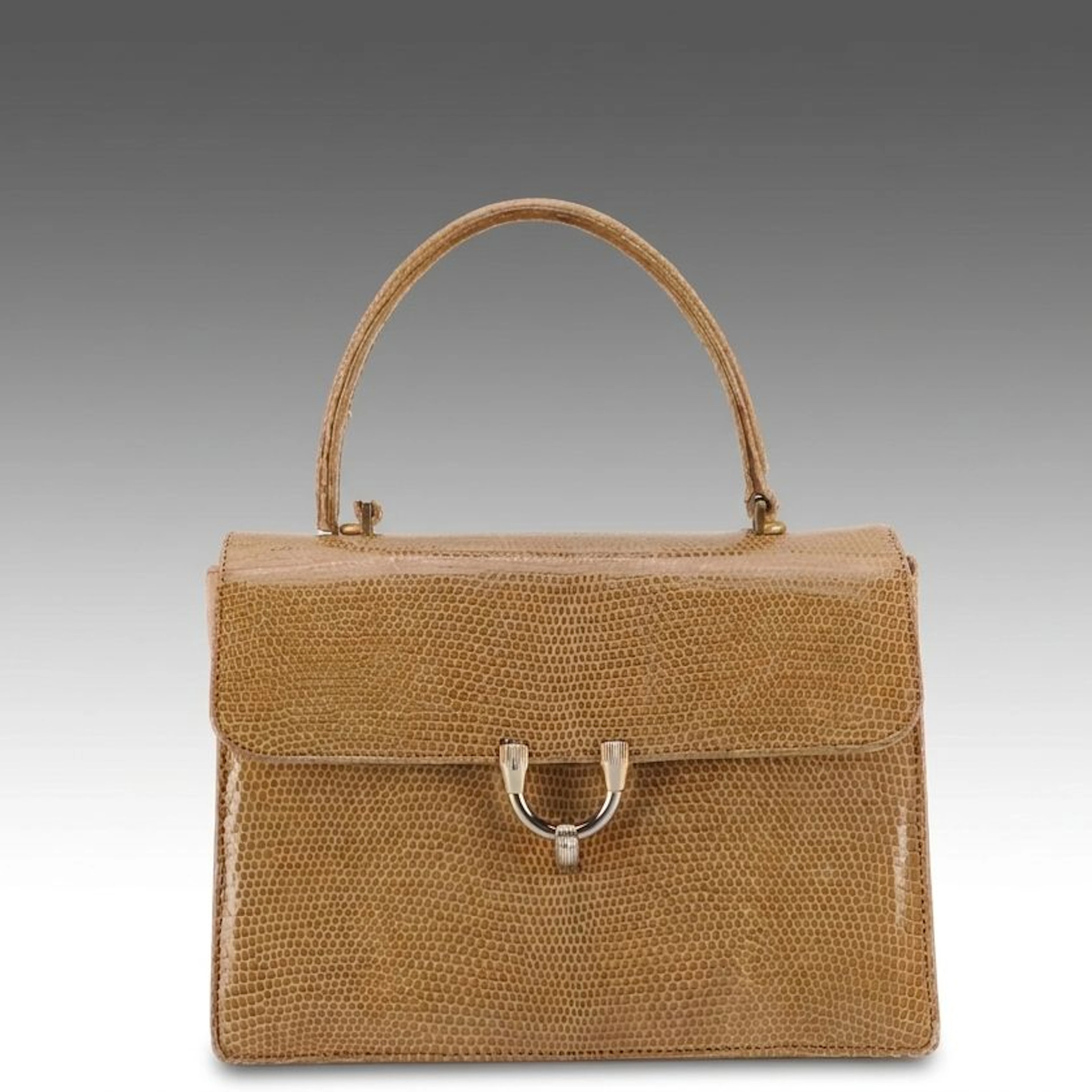 Vintage Gucci Tan Lizard Skin Accordion Handbag, Mid-20th Century