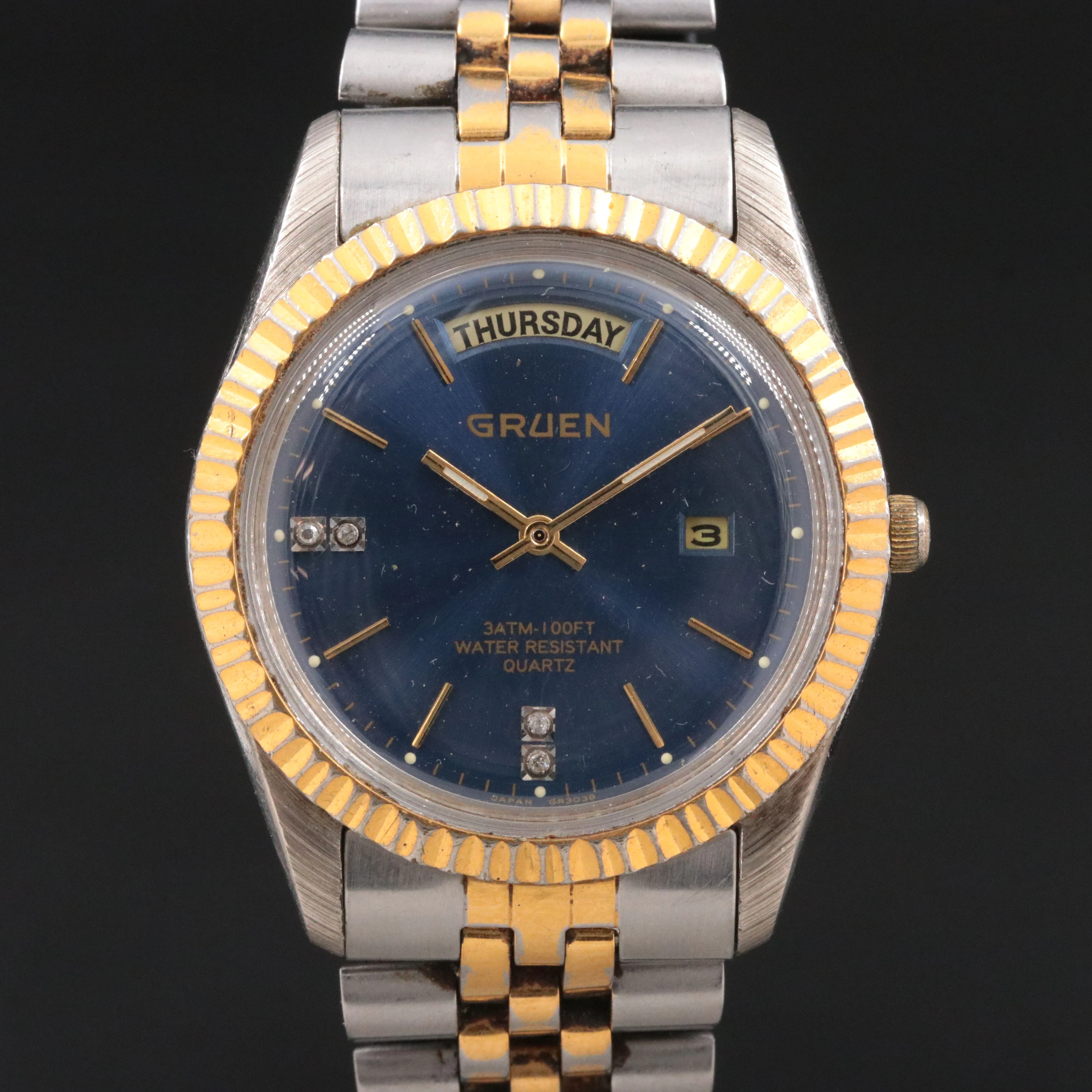 Gruen Customized Diamond Dial Day - Date Quartz Watch