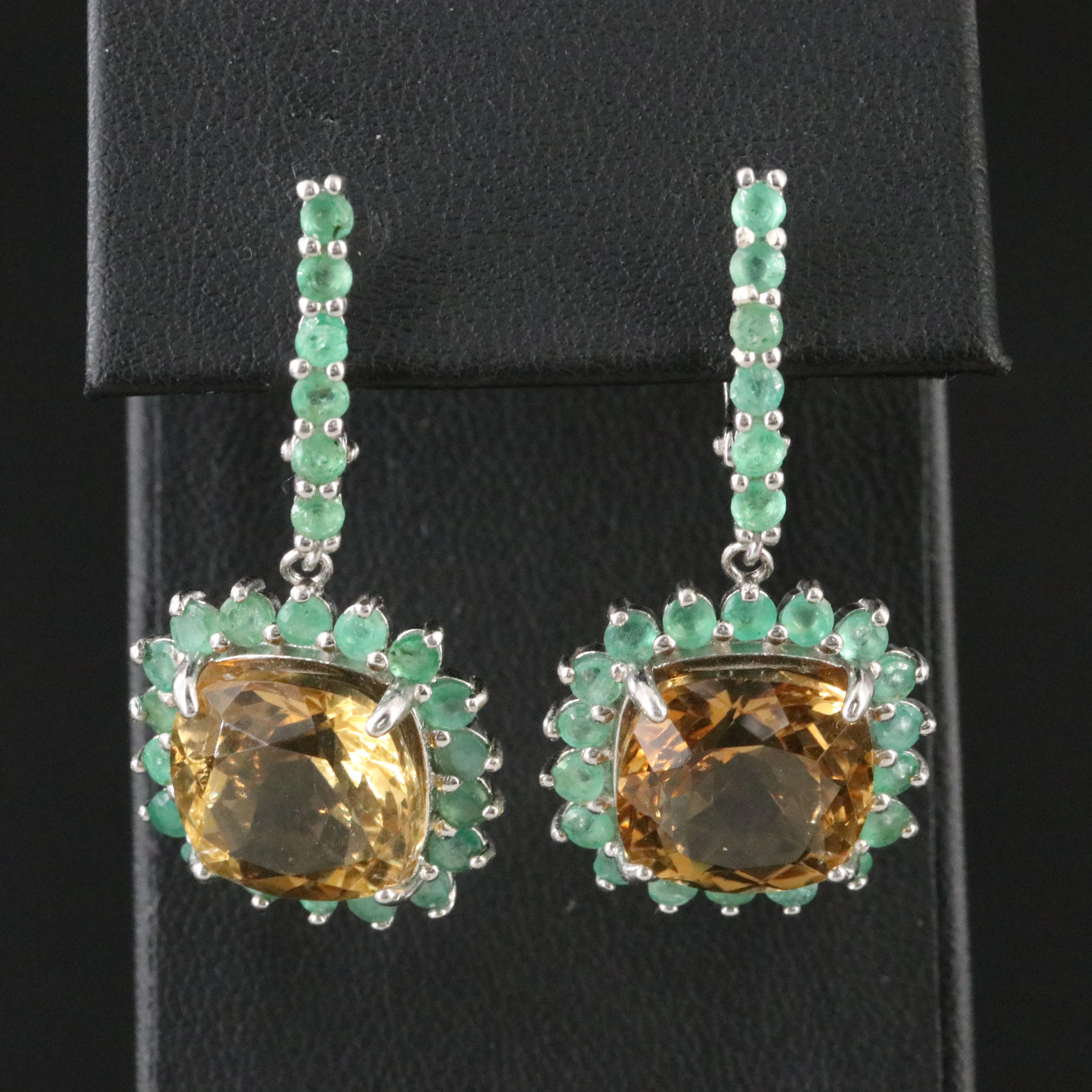 Sterling Citrine and Emerald Pendant Earrings
