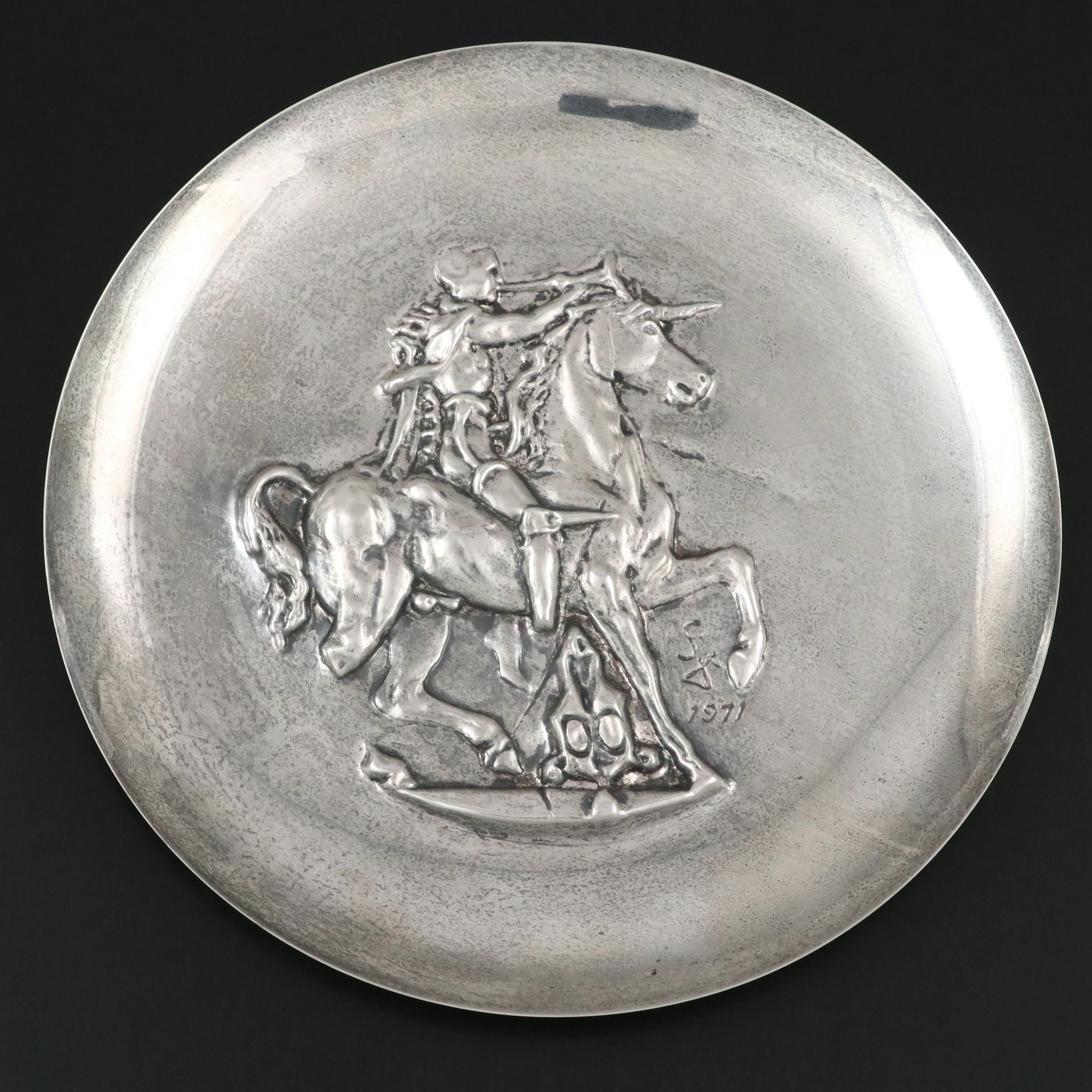 The Lincoln Mint Sterling Silver Plate After Dalí's "Unicorn Dyonisiaque," 1971
