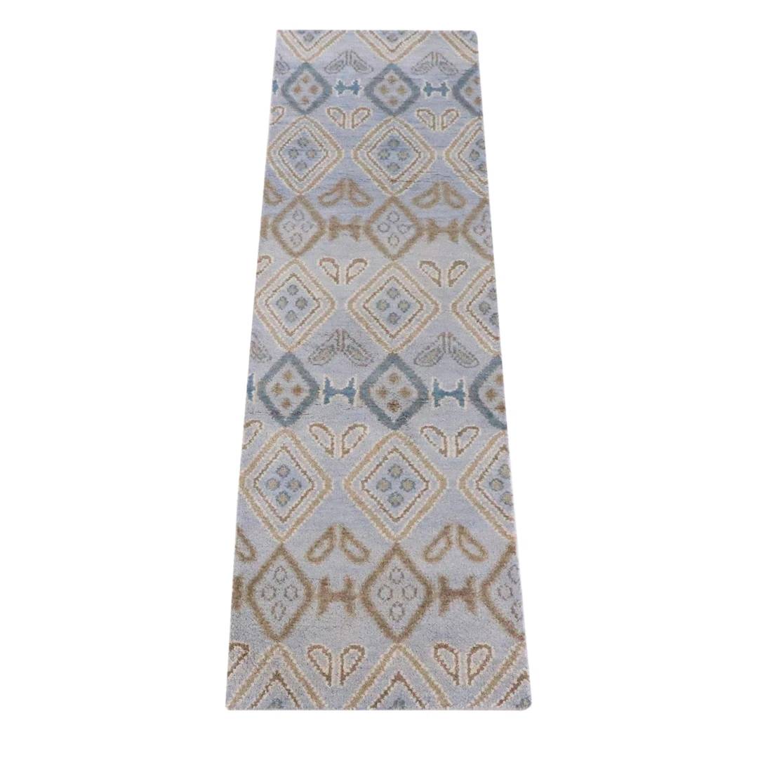 2'7 x 9'5 Hand-Knotted Indian Contemporary Diamond Theme Carpet Runner