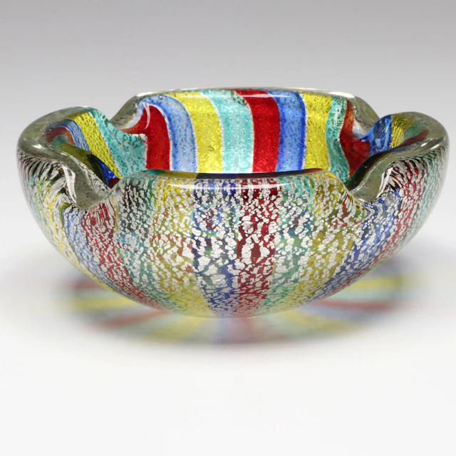 Murano "Circus Tent" Striped Art Glass Ashtray, Mid-20th C.
