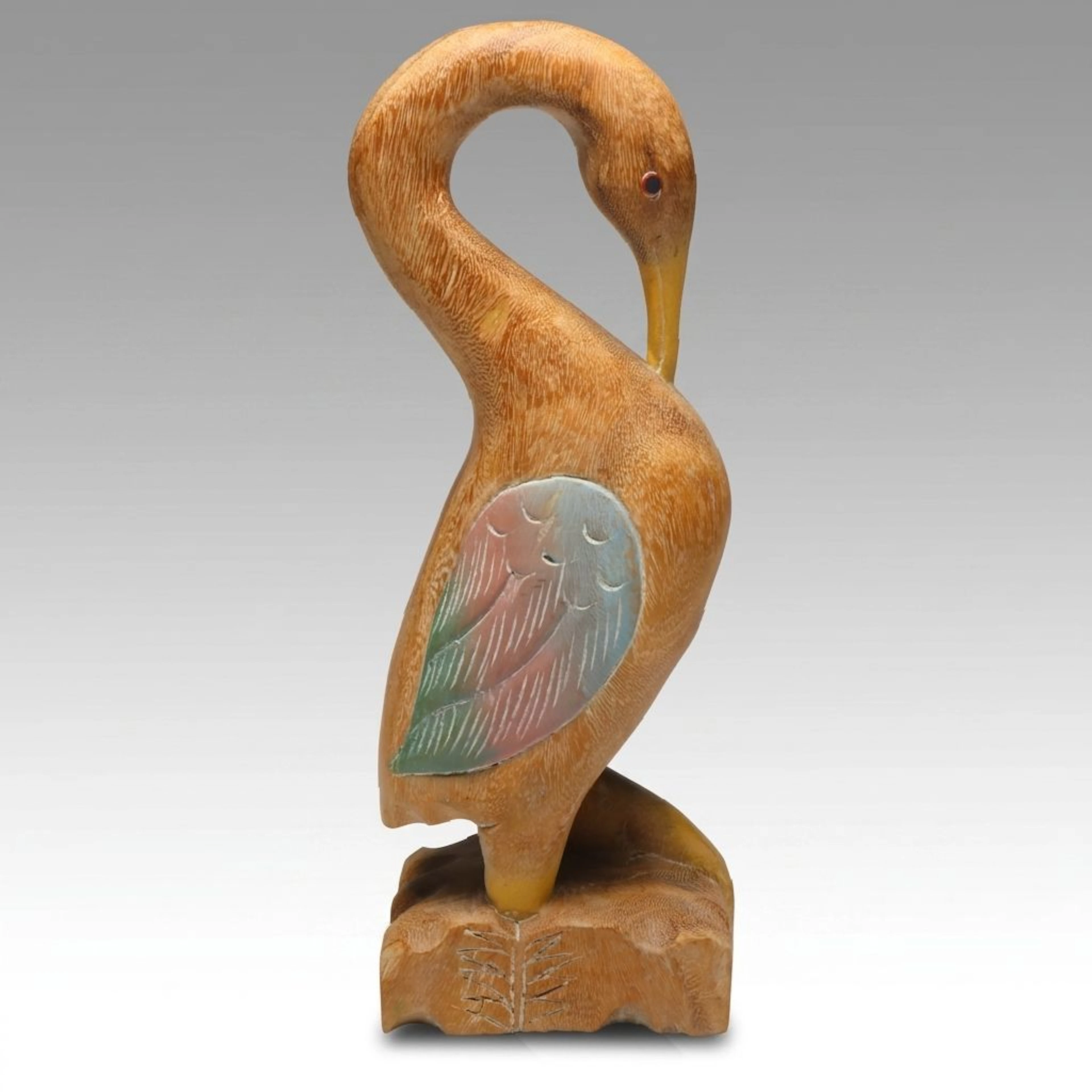 Hand-Carved Wooden Bird Figurine with Painted Accents