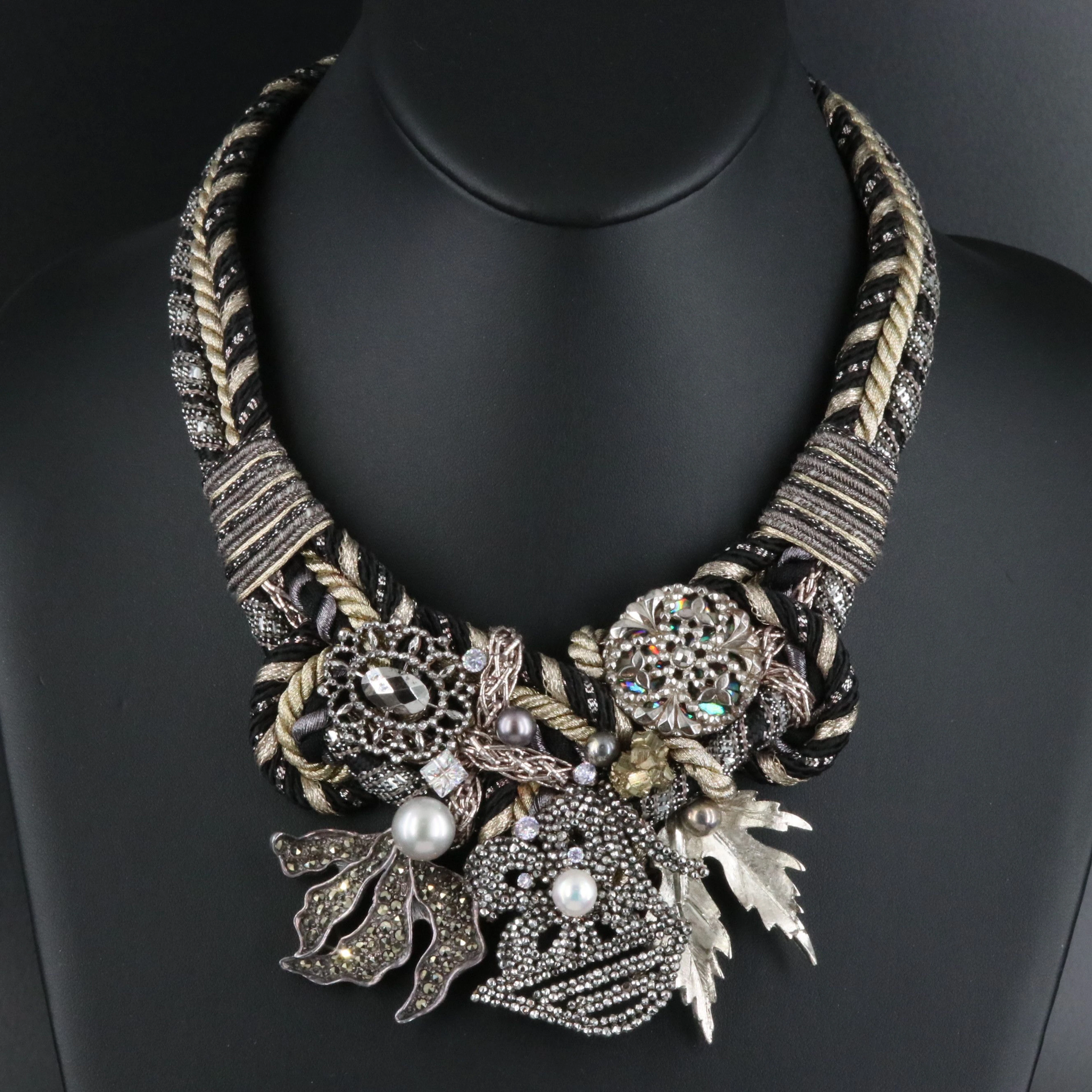 Alex & Lee Marcasite, Pearl and Pyrite Cord Necklace