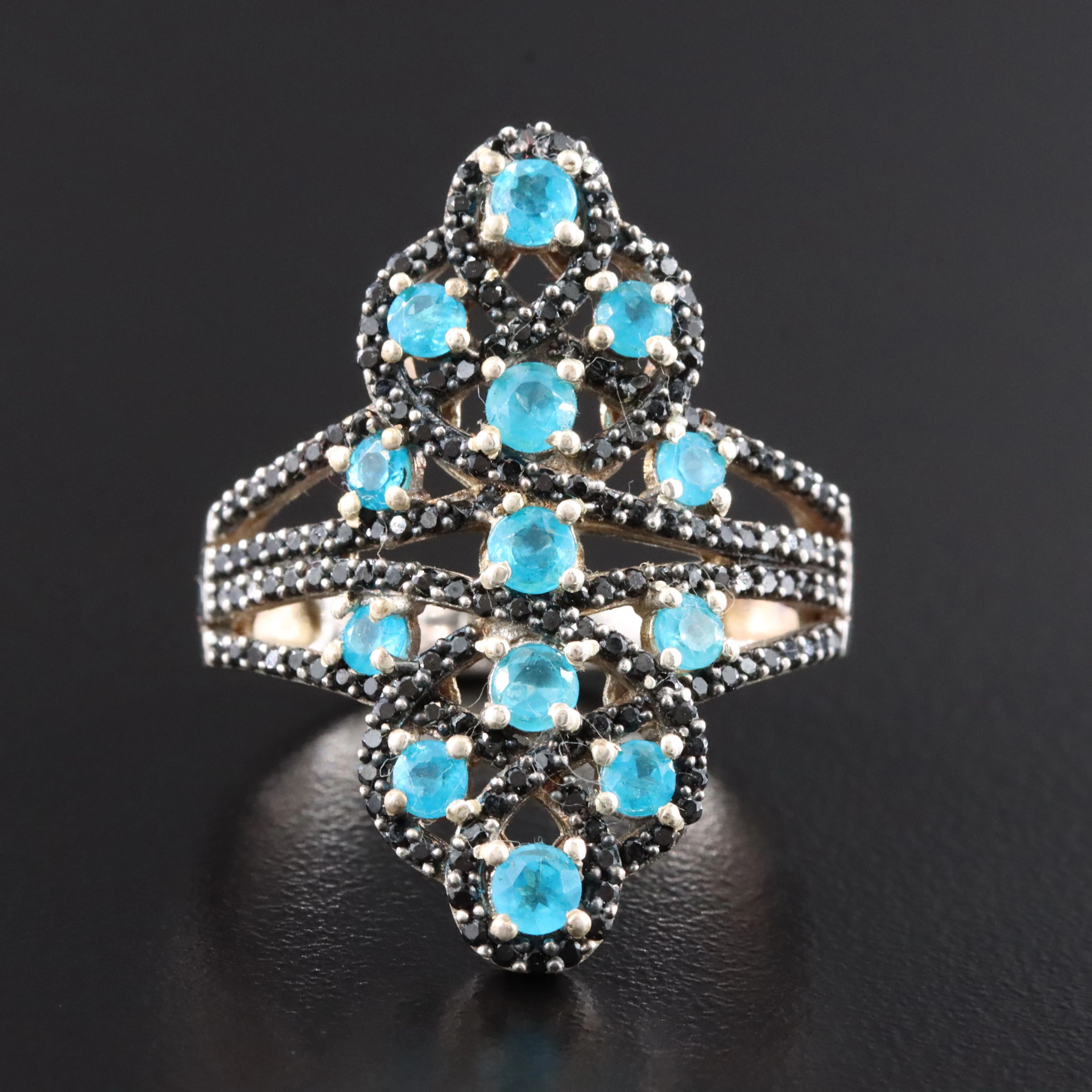 Sterling Apatite and CZ Lattice Ring