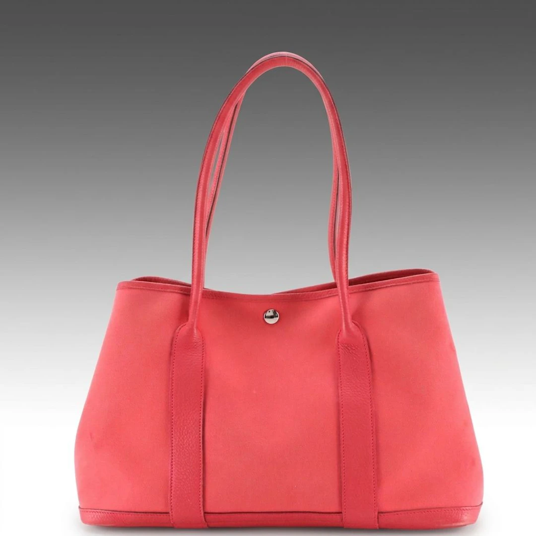 Hermès Garden Party Tote Bag in Salmon Pink Canvas and Grained Leather