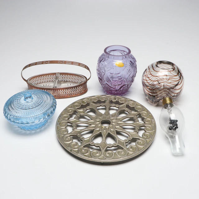 Glass and Crystal Vases with Jar, Trivet, and More