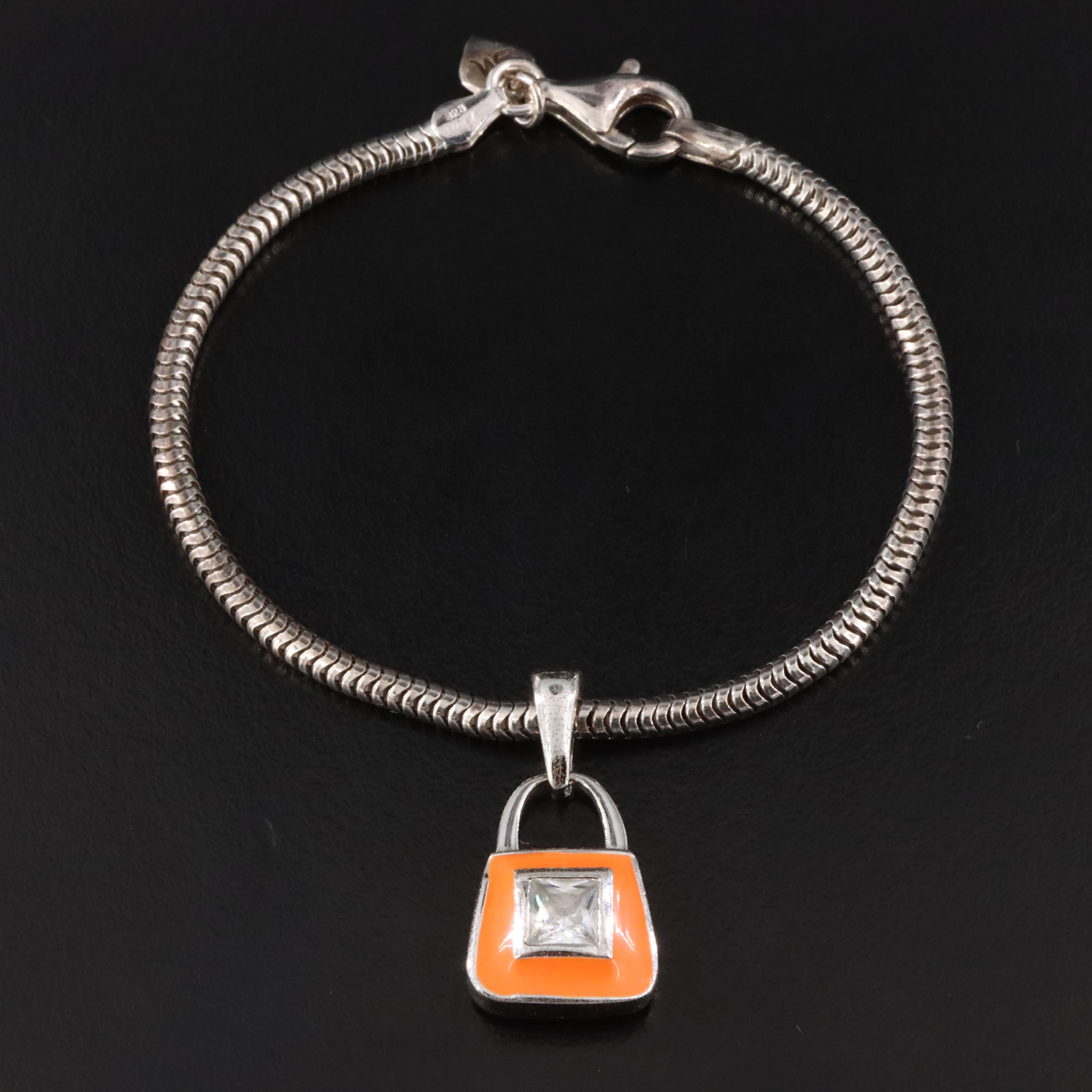 Sterling CZ & Enamel Purse Charm Bracelet