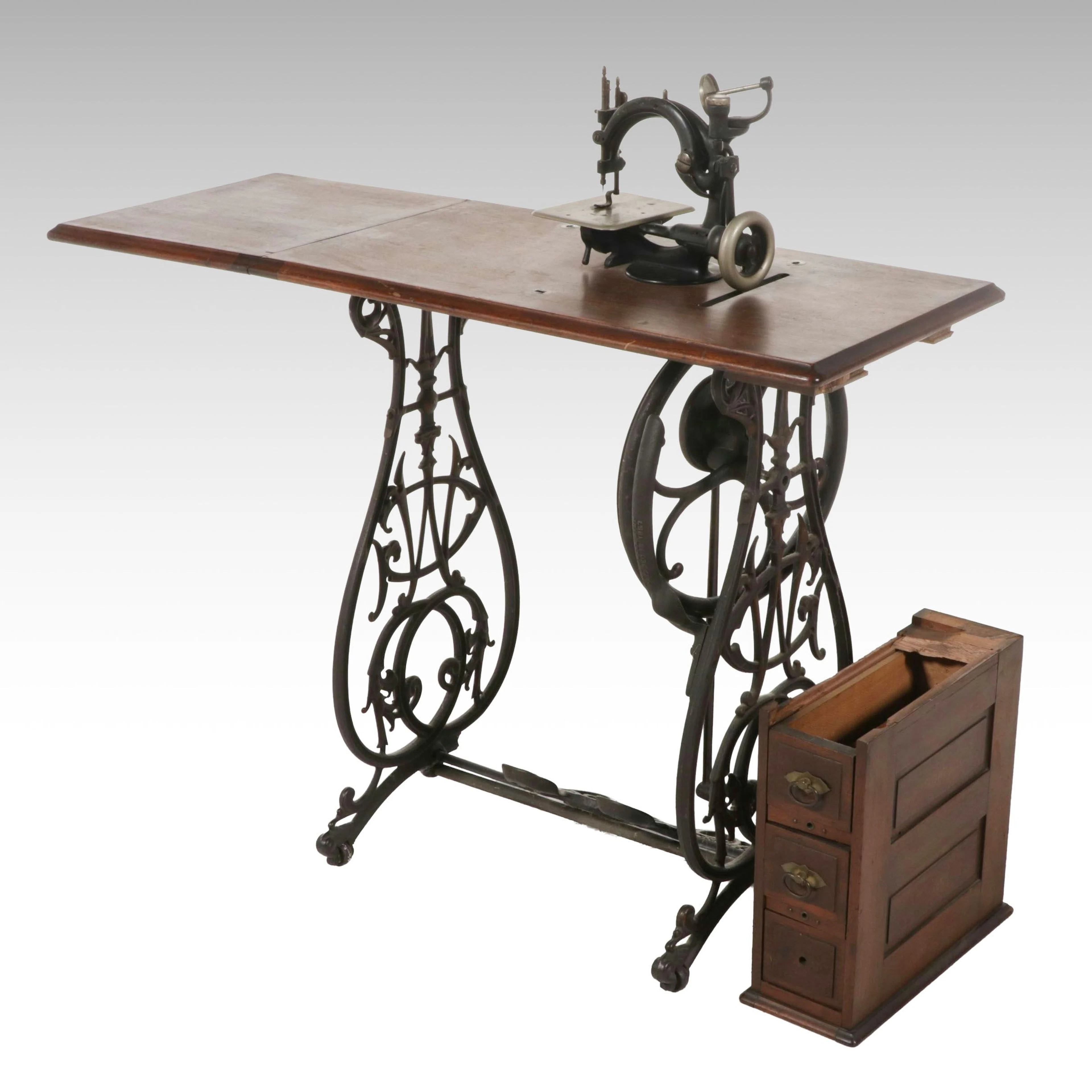 Willcox & Gibbs "Automatic" Sewing Machine with Treadle Table, Antique