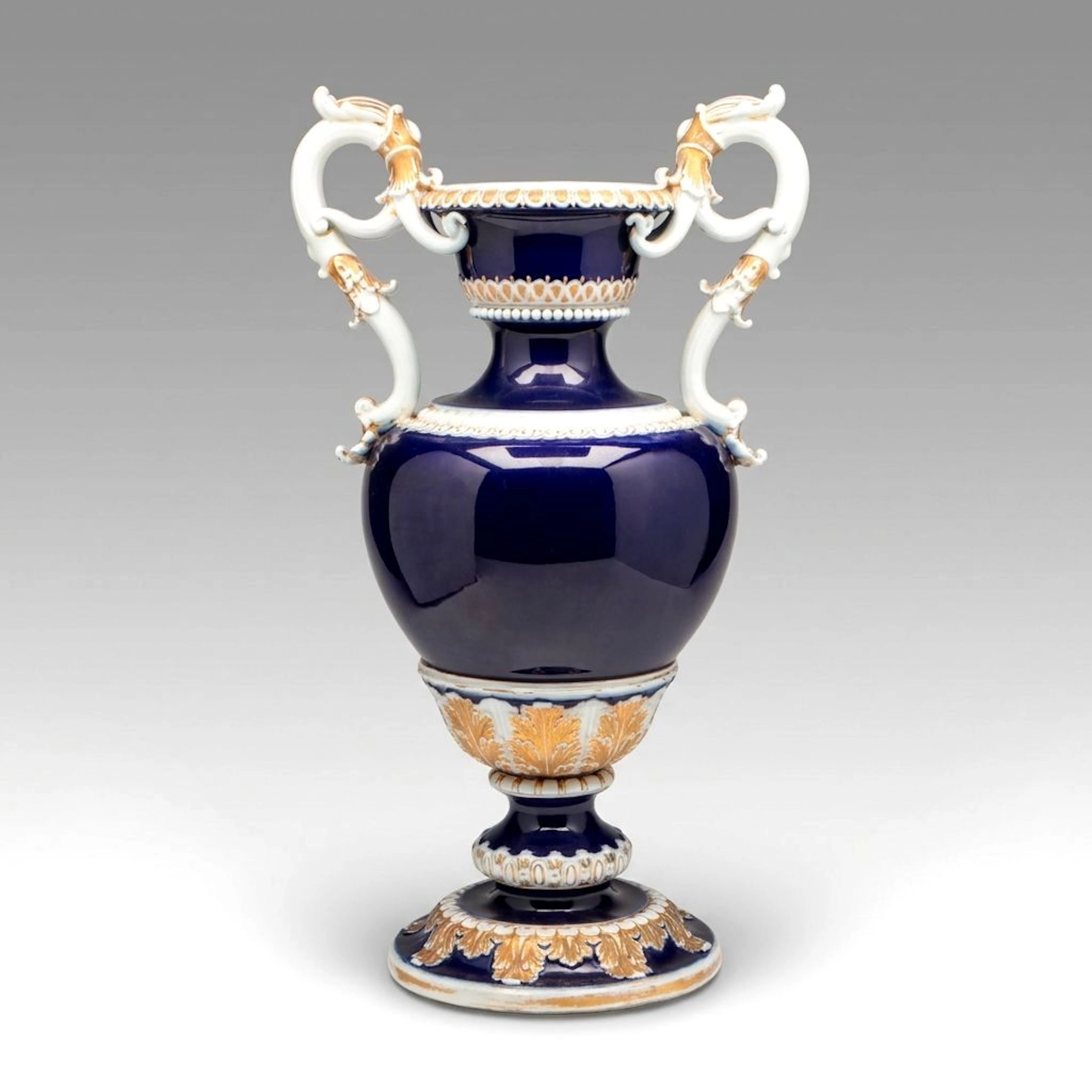 Meissen Gilt Cobalt Porcelain Handled Vase, Late 19th/Early 20th Century