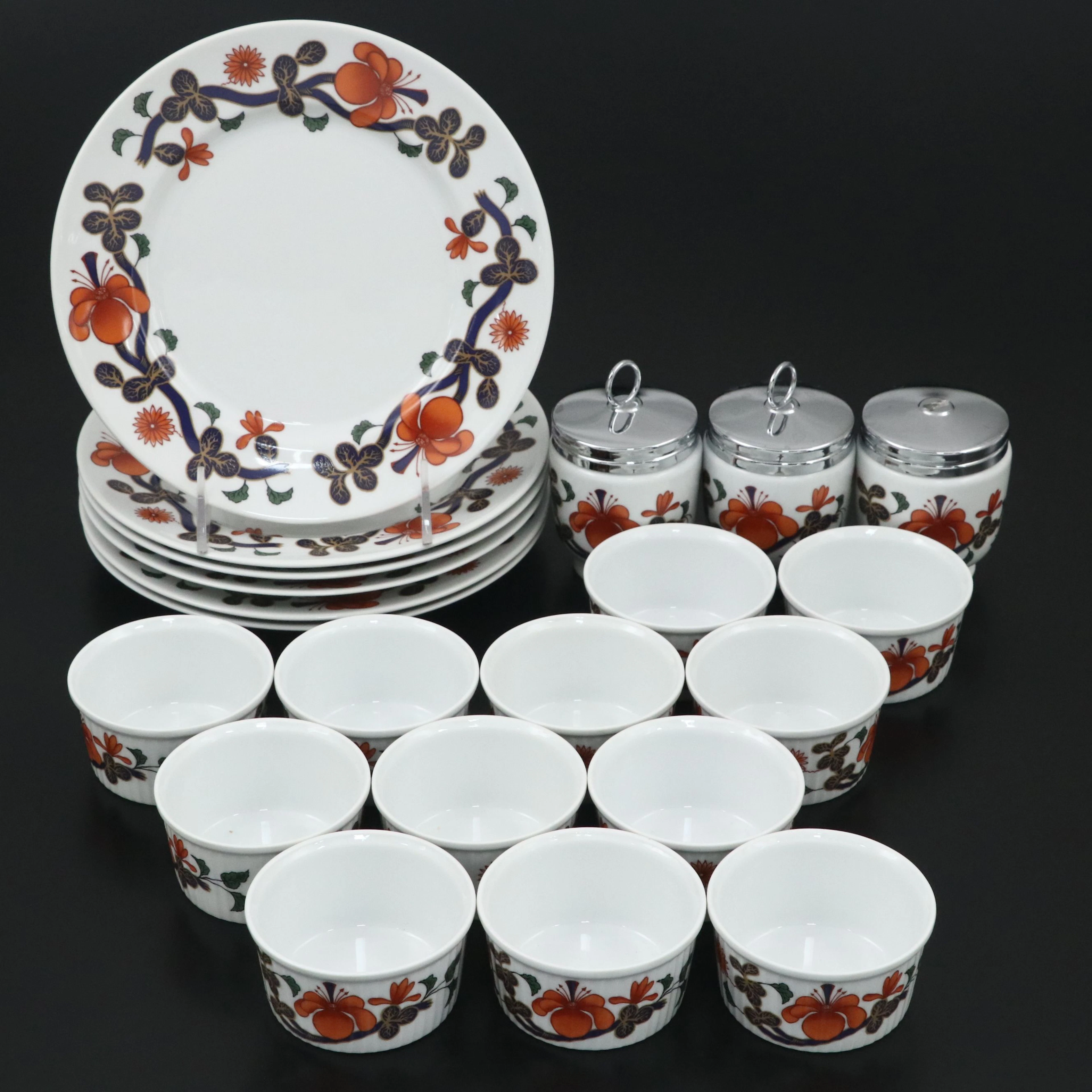 Royal Worcester "Grainger Imari" Porcelain Salad Plates, Ramekins