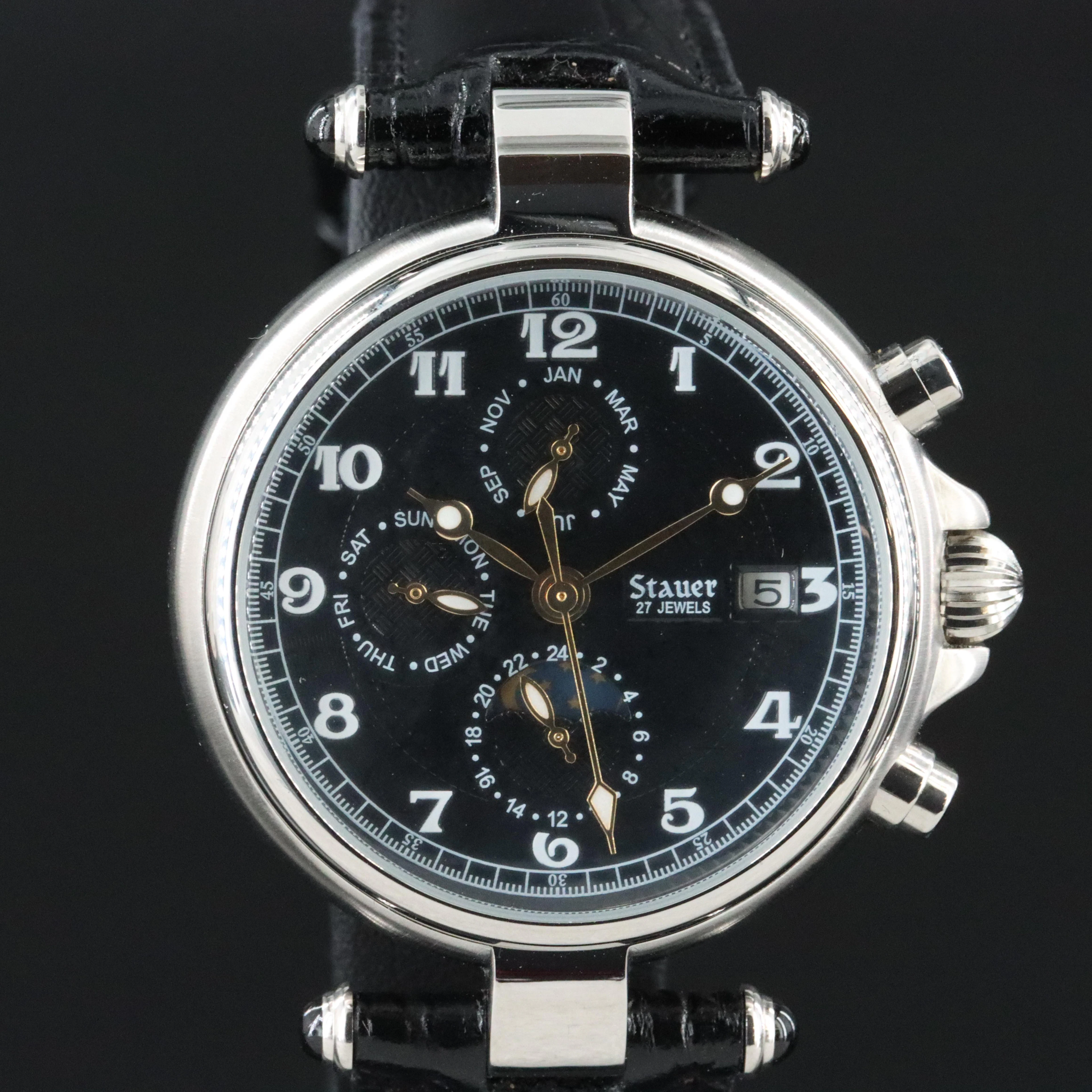 Stauer Noire Triple-Date Moonphase Watch