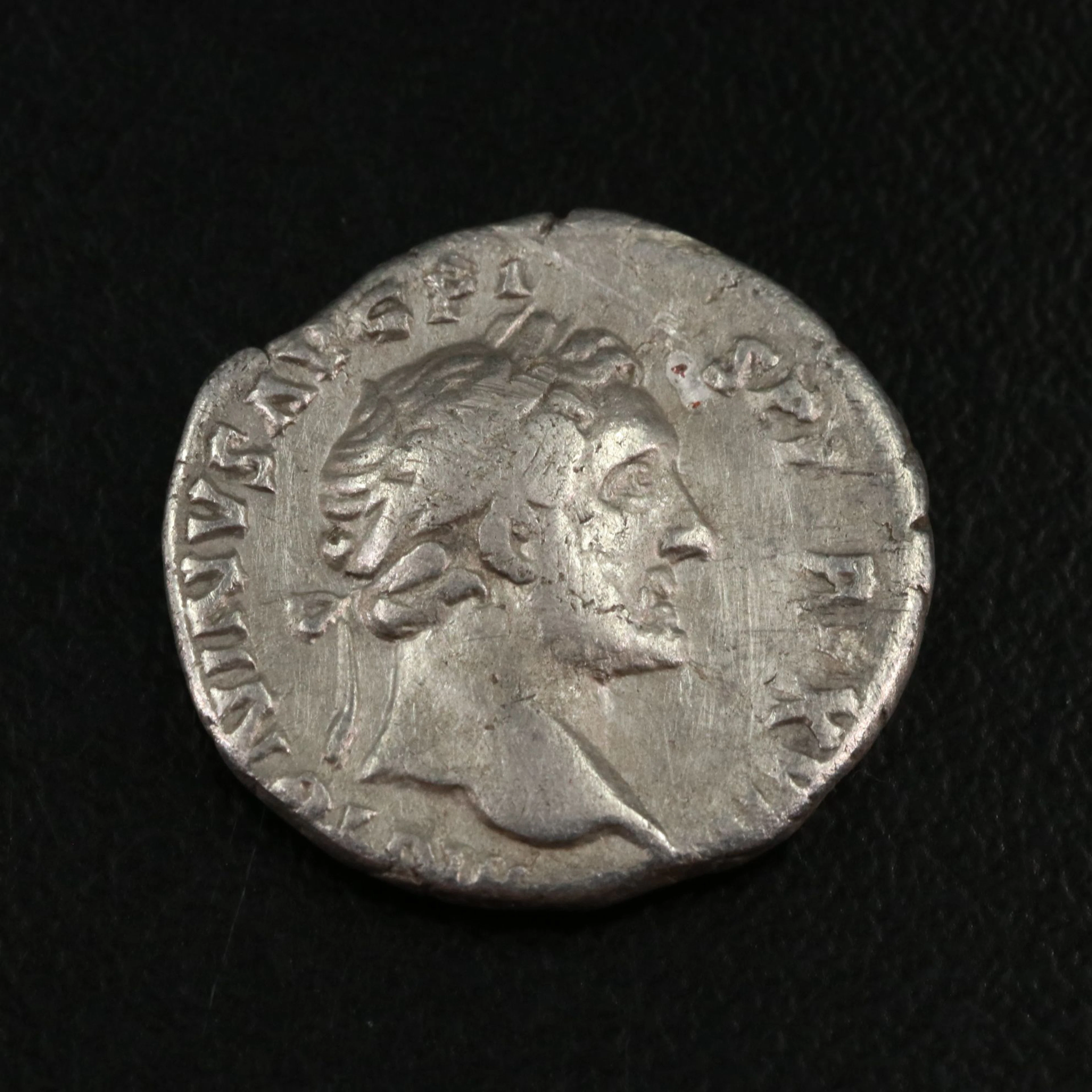 Ancient Roman Imperial AR Denarius Coin of Antoninus Pius, ca. 148 A.D.