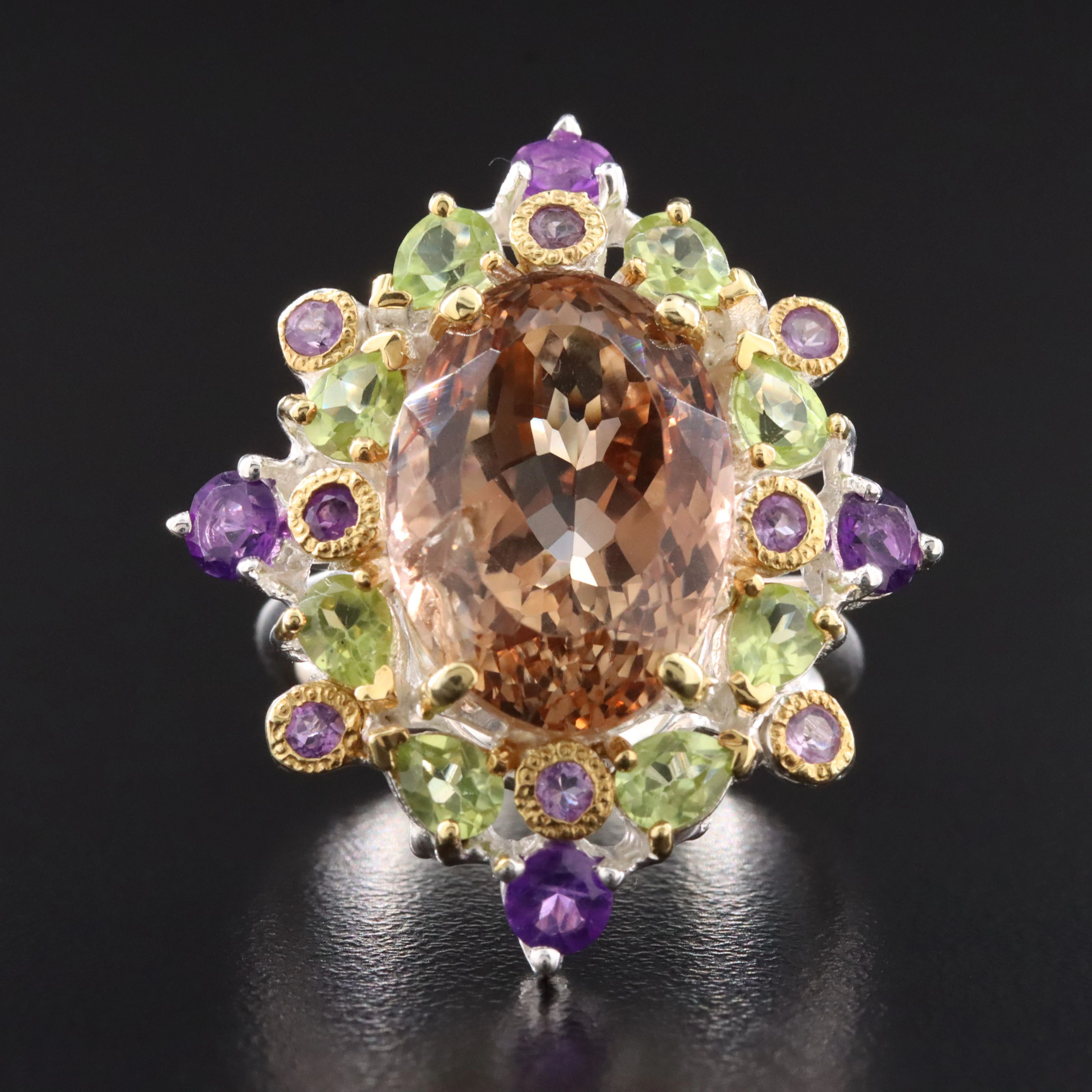 Sterling Ametrine, Amethyst and Peridot Ring