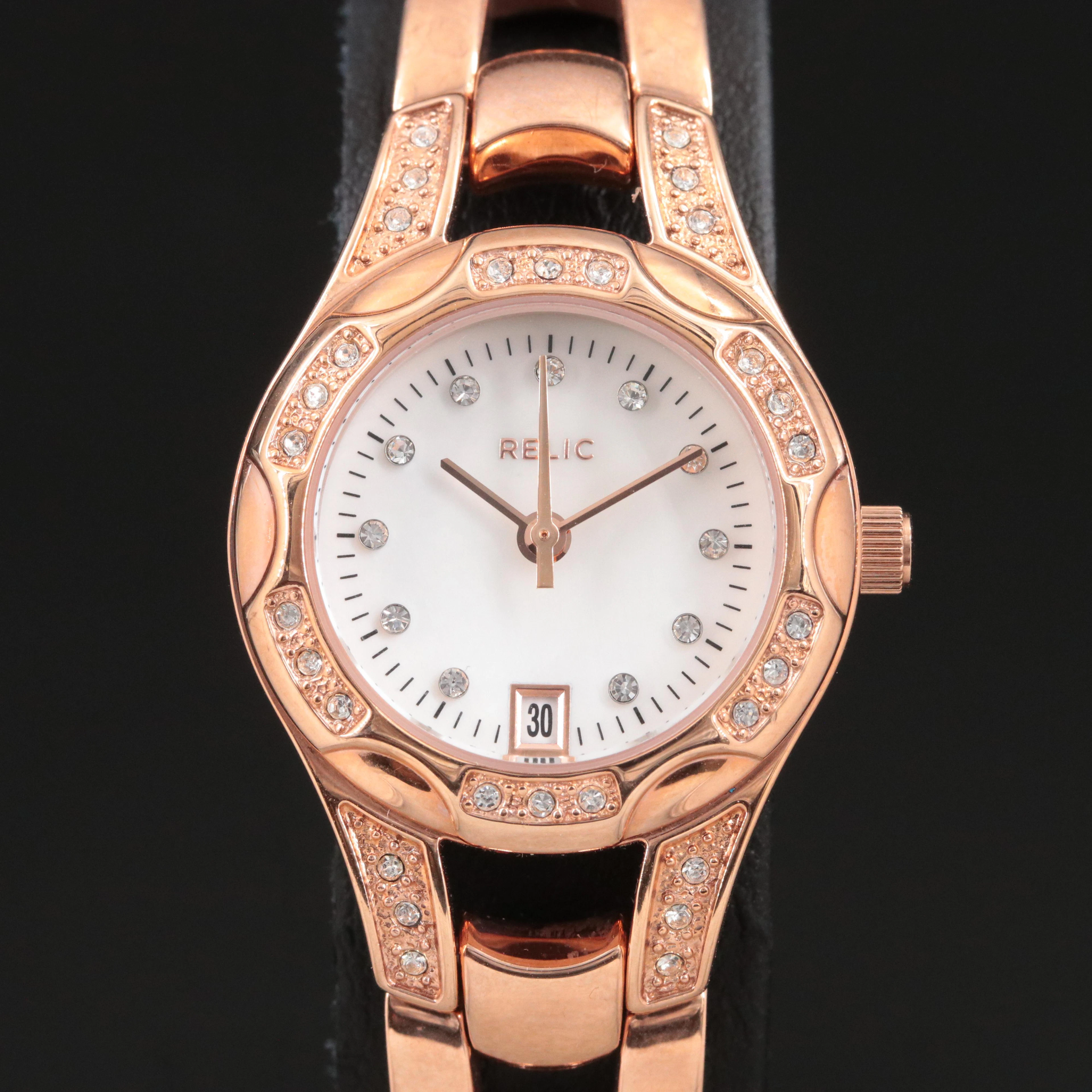 Relic By Fossil Rose-Tone Stainless Steel Crystal Accented Watch ZR12067