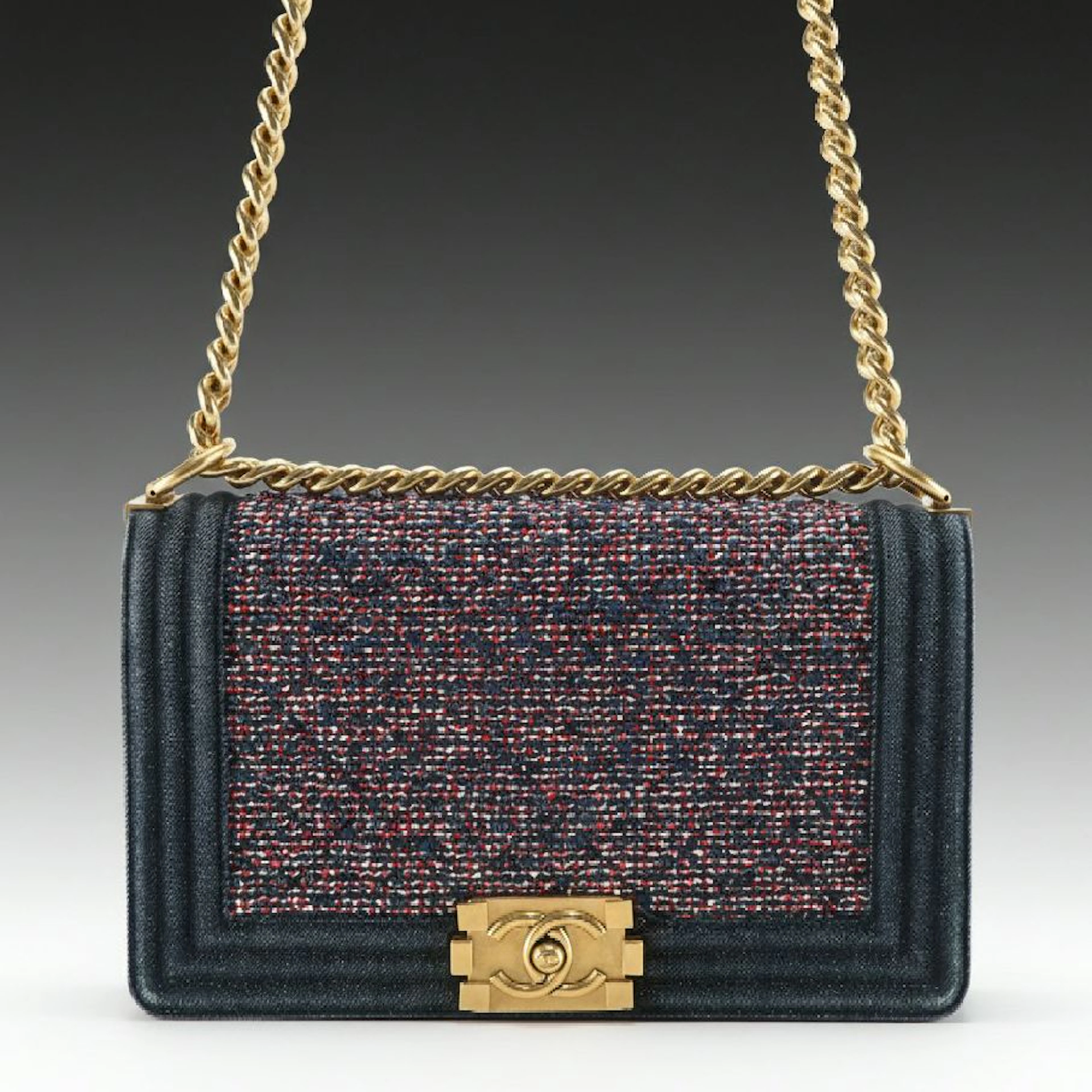 Chanel Boy Flap Chain Strap Bag in Tweed and Quilted Denim