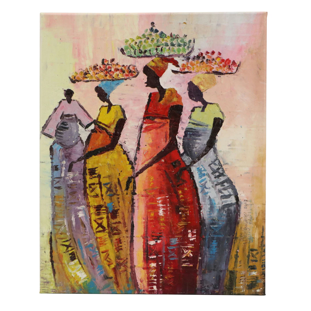 Bayo Ogundele Oil Painting "Market Ladies," 2023