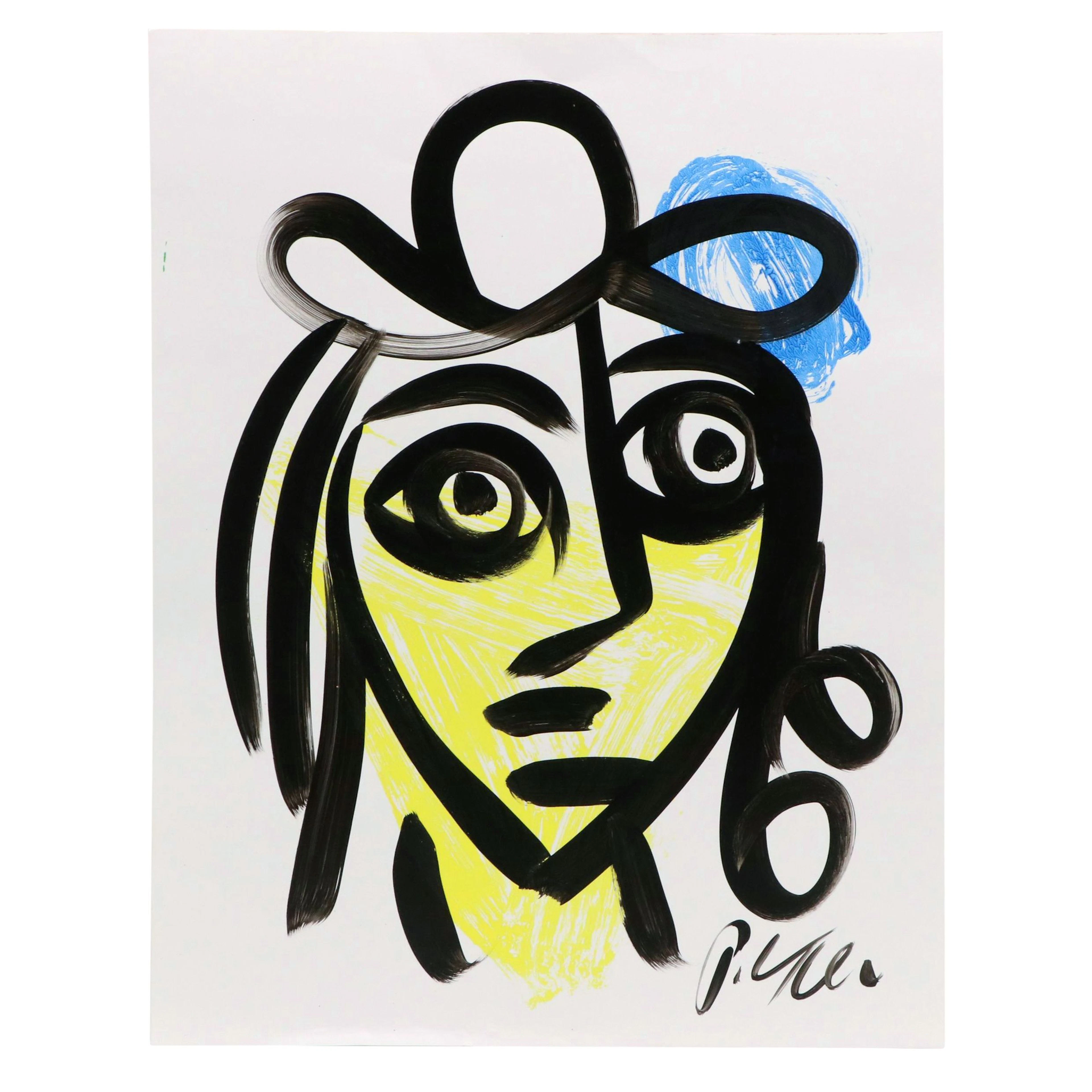 Peter Keil Abstract Acrylic Portrait Painting, Late 20th Century