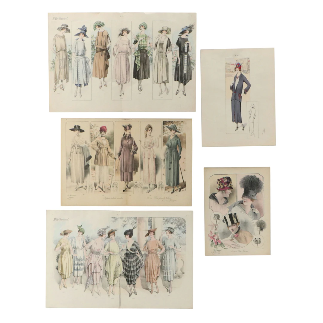 French Belle Époque Hand-Colored Fashion Lithographs