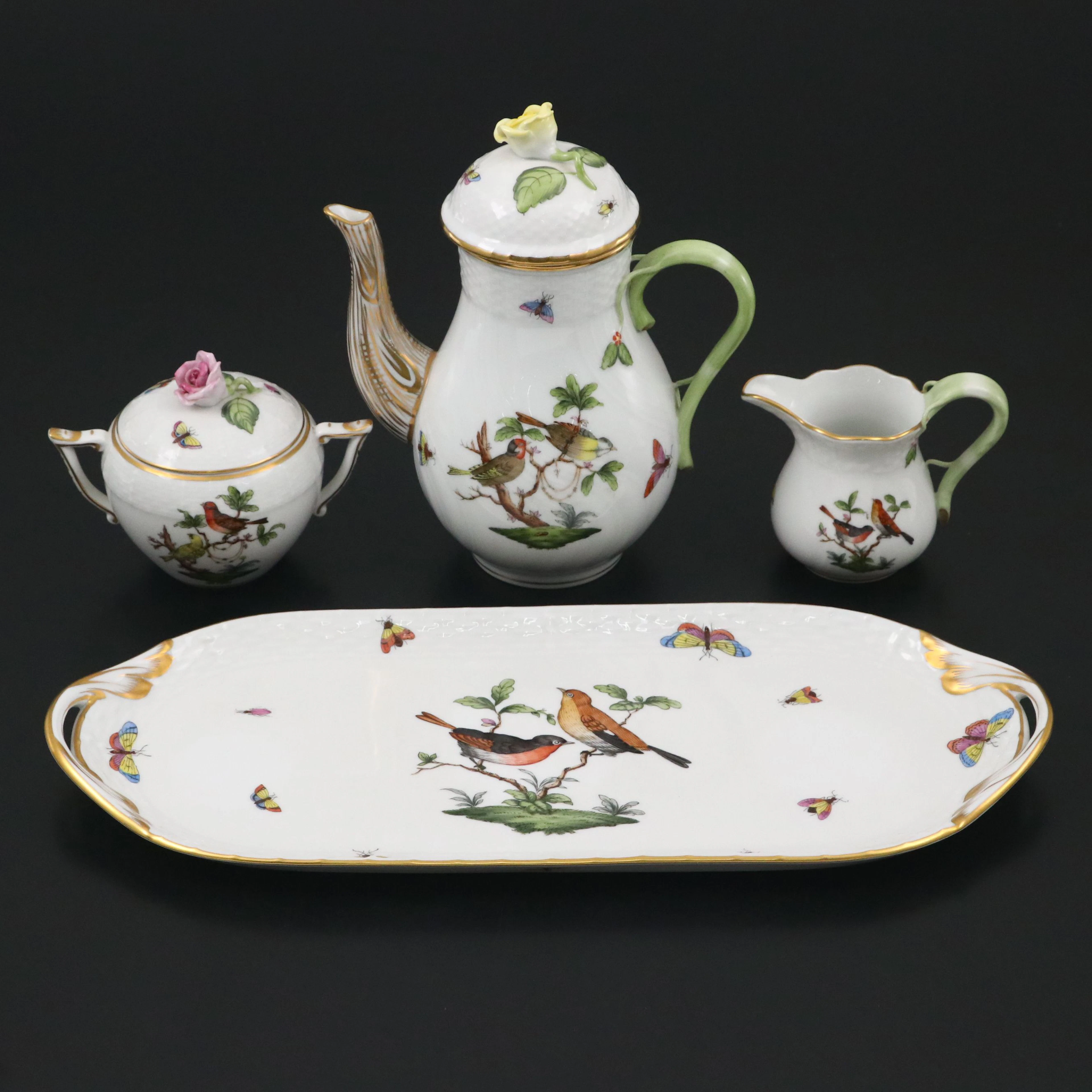 Herend "Rothschild Bird" Porcelain Coffee Service with Sandwich Tray
