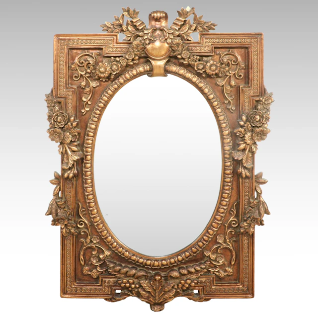 Baroque Style Ornate Gold Tone Framed Oval Mirror