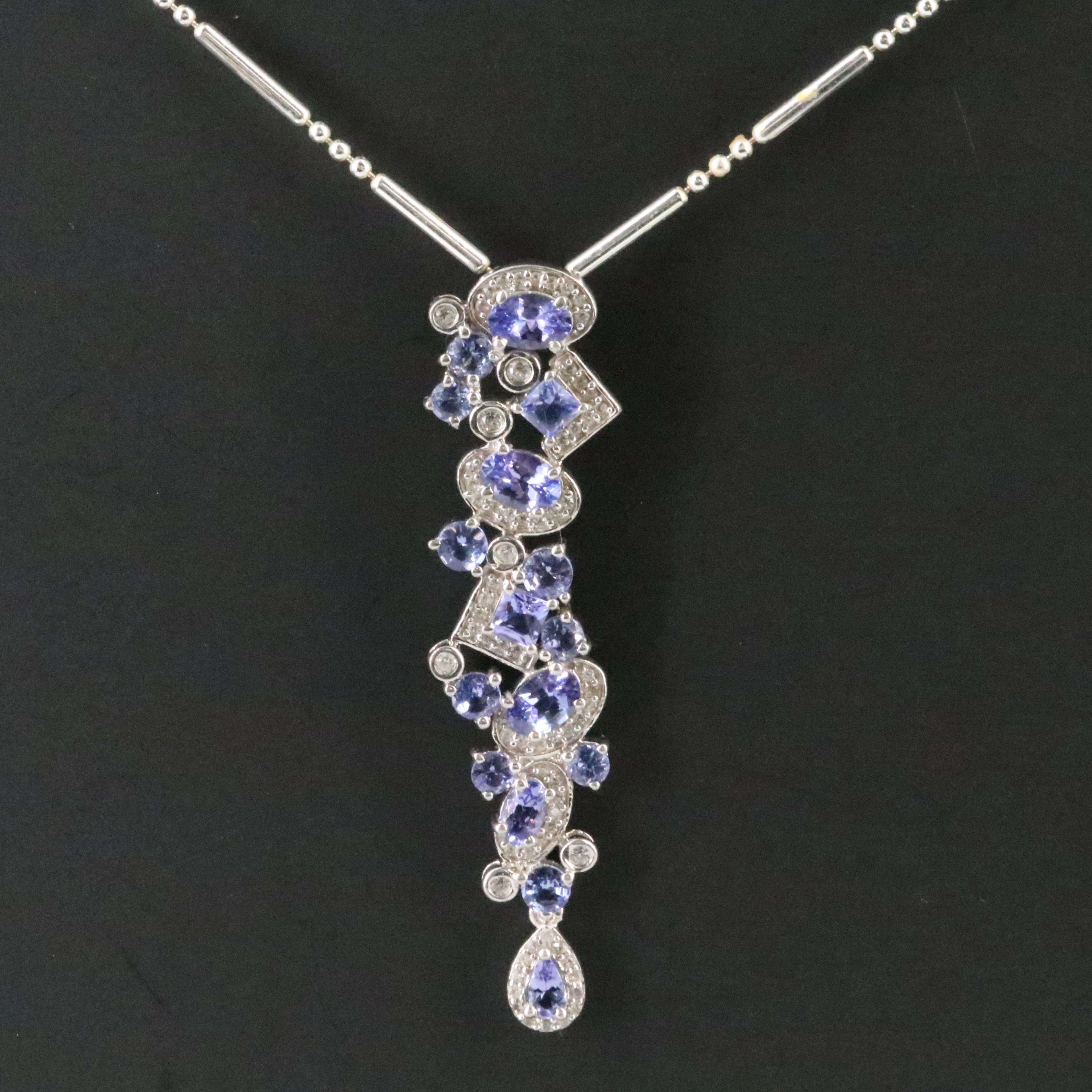 Sterling Tanzanite and White Zircon Pendant Necklace