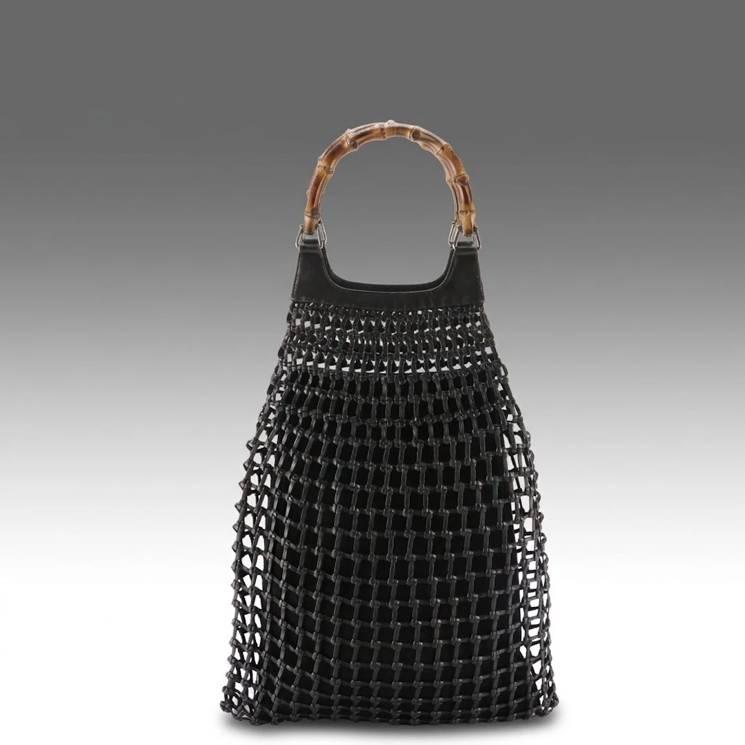 Gucci Bamboo Leather Mesh and Suede Tote Bag