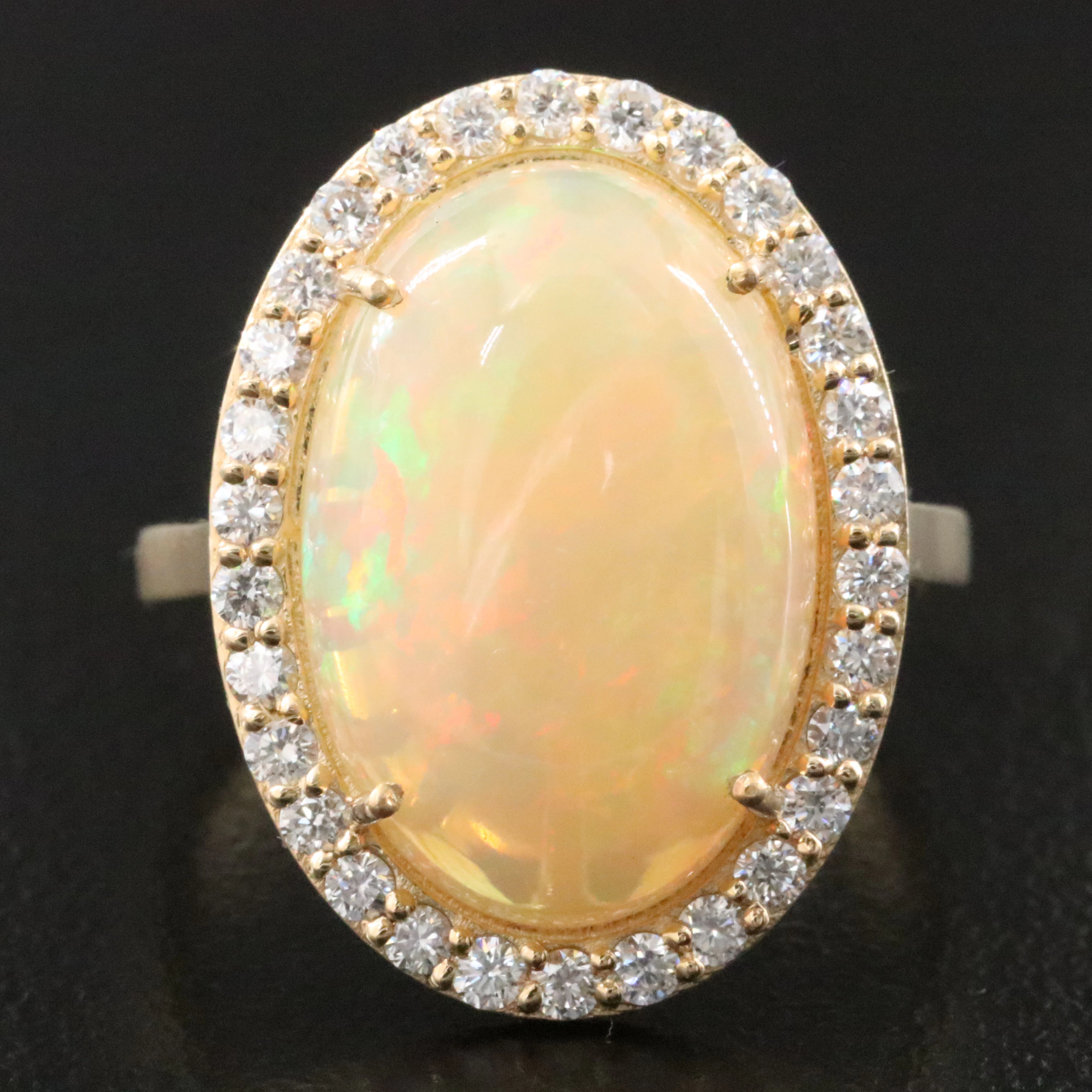 14K 5.34 CT Opal and Diamond Ring