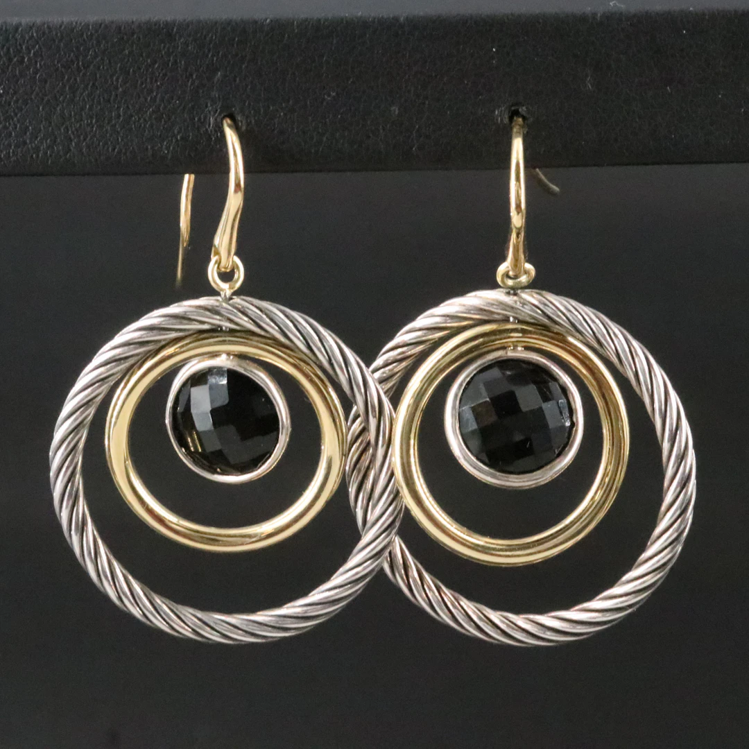 David Yurman Sterling,18K Bonded Gold and Black Onyx Mobile Earrings