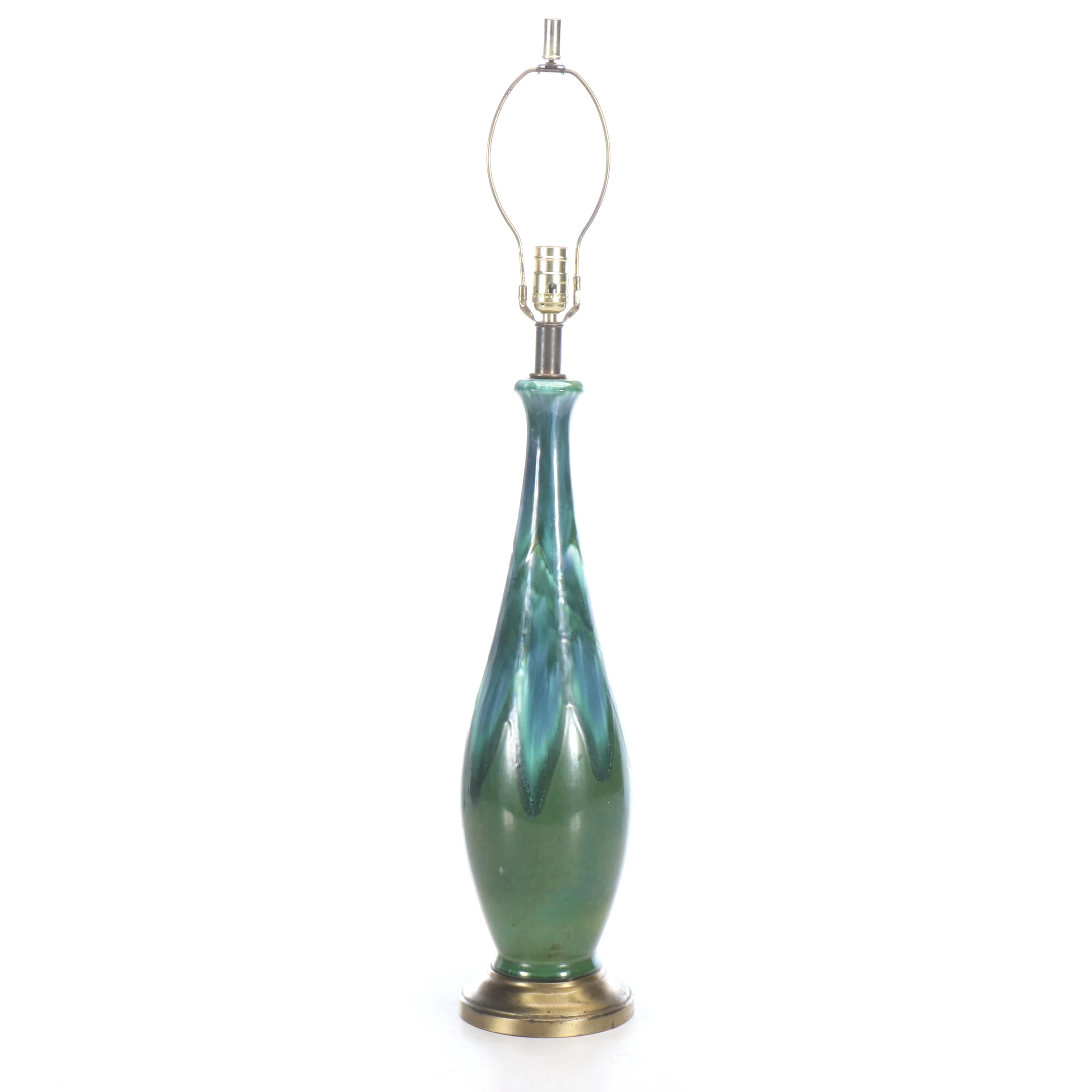 MCM Style Drip Glaze Ceramic Bowling Pin Style Table Lamp, Vintage