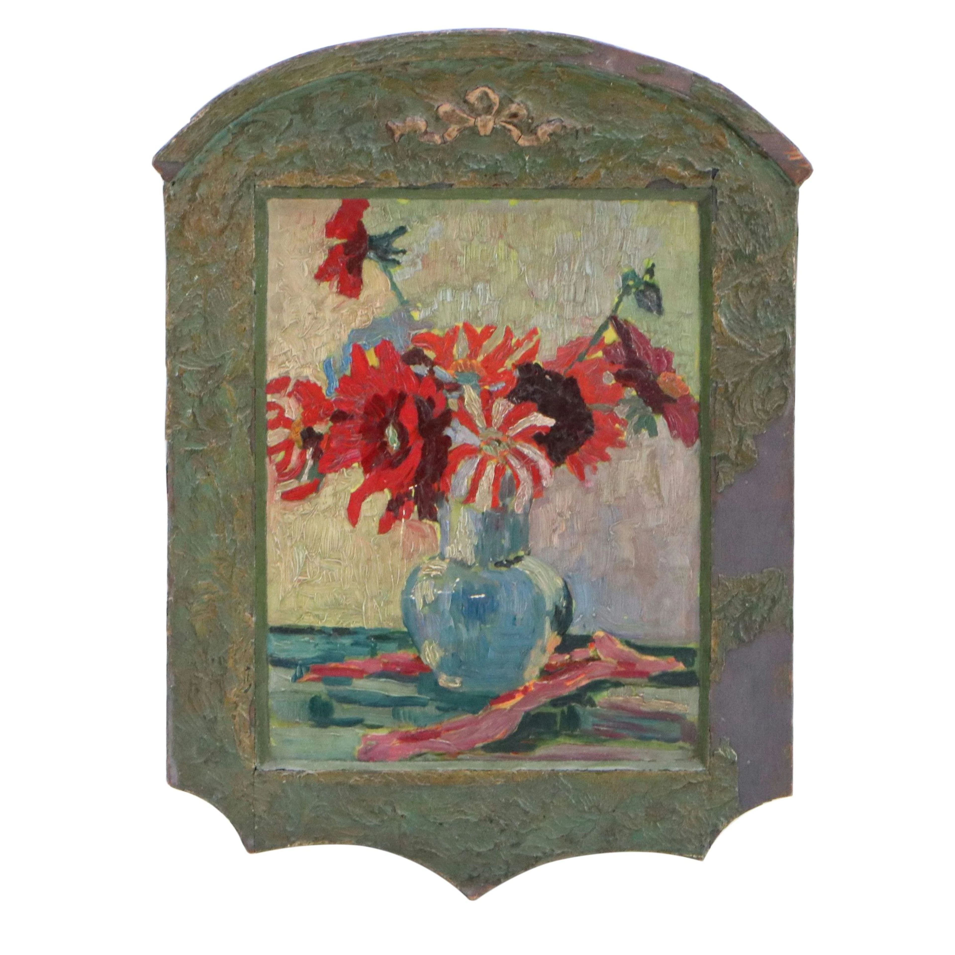 Post-Impressionist Red Bouquet Oil Painting, Mid-20th Century