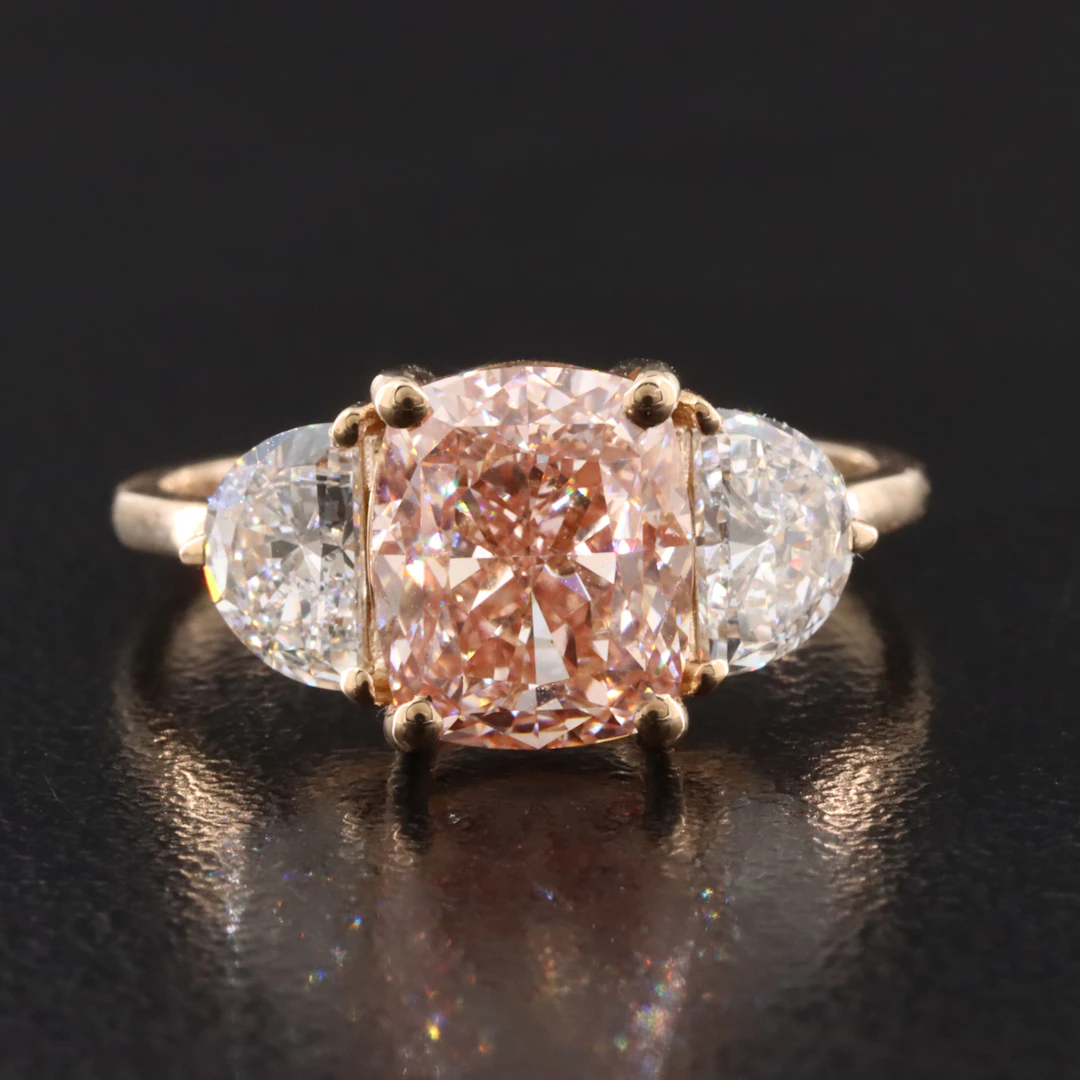 14K 3.88 CTW Lab Grown Diamond Ring with IGI Report & Fancy Intense Pink Center
