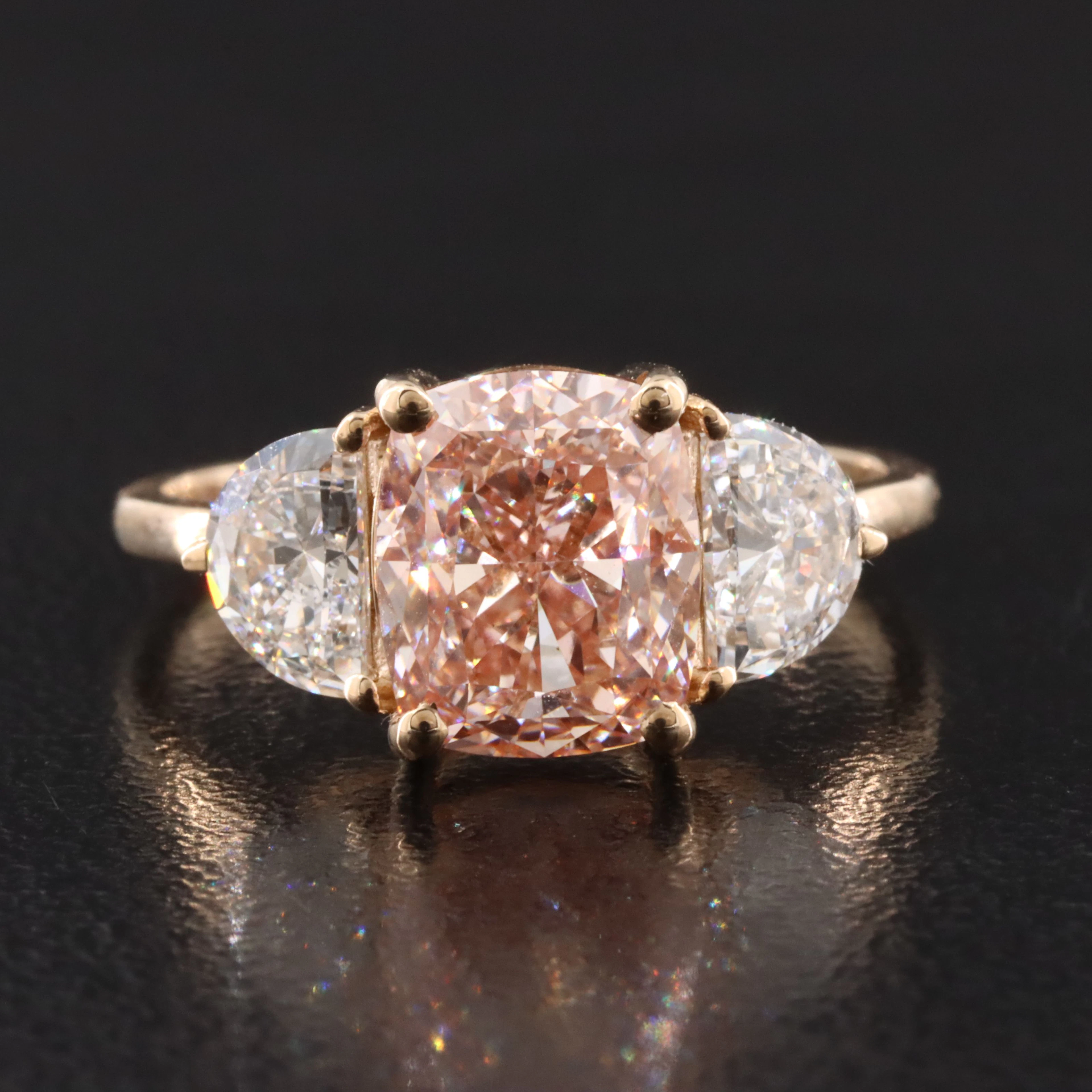 14K 3.88 CTW Lab Grown Diamond Ring with IGI Report & Fancy Intense Pink Center