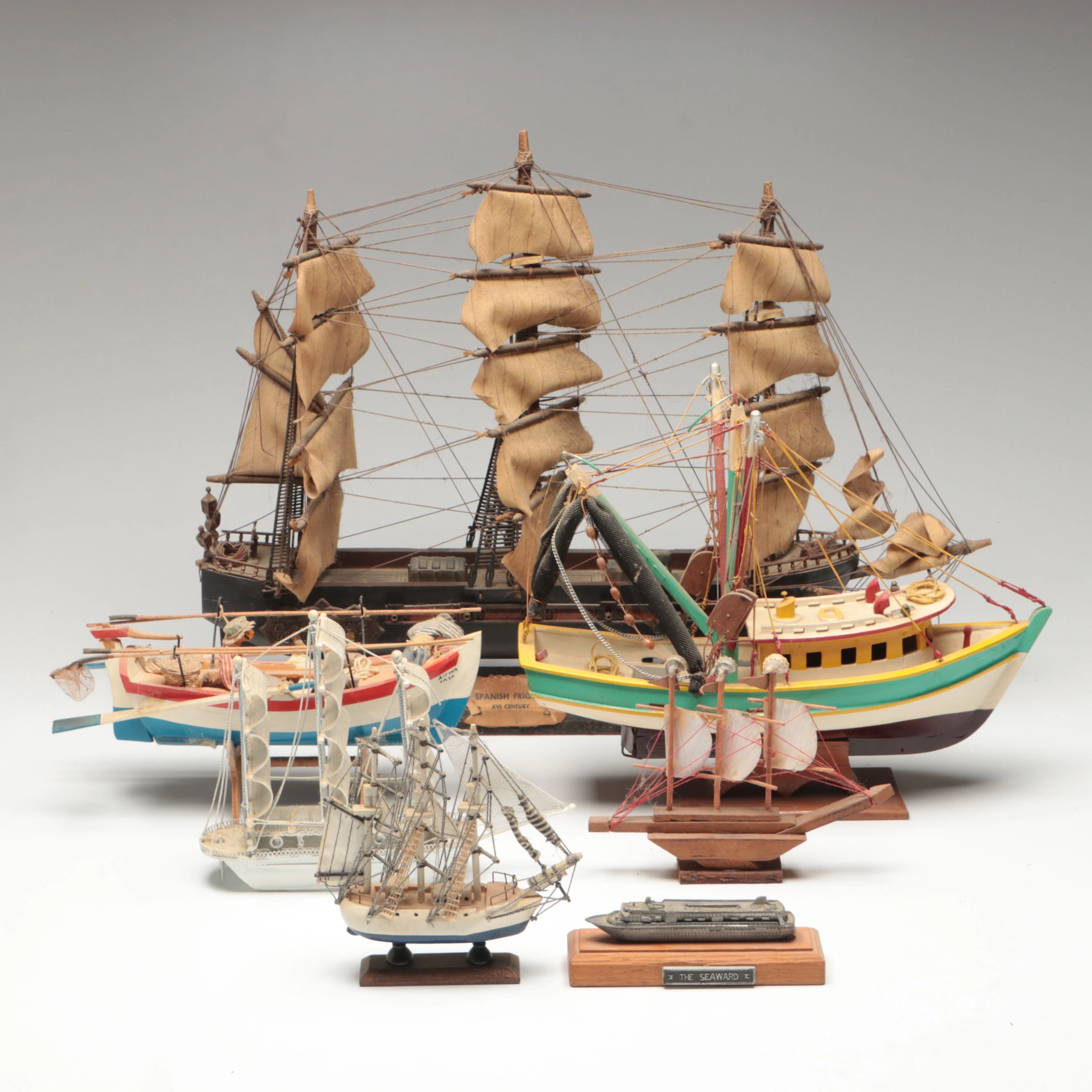 "Spanish Frigate," "The Seaward" and "Clipper" with More Model Ships, Vintage