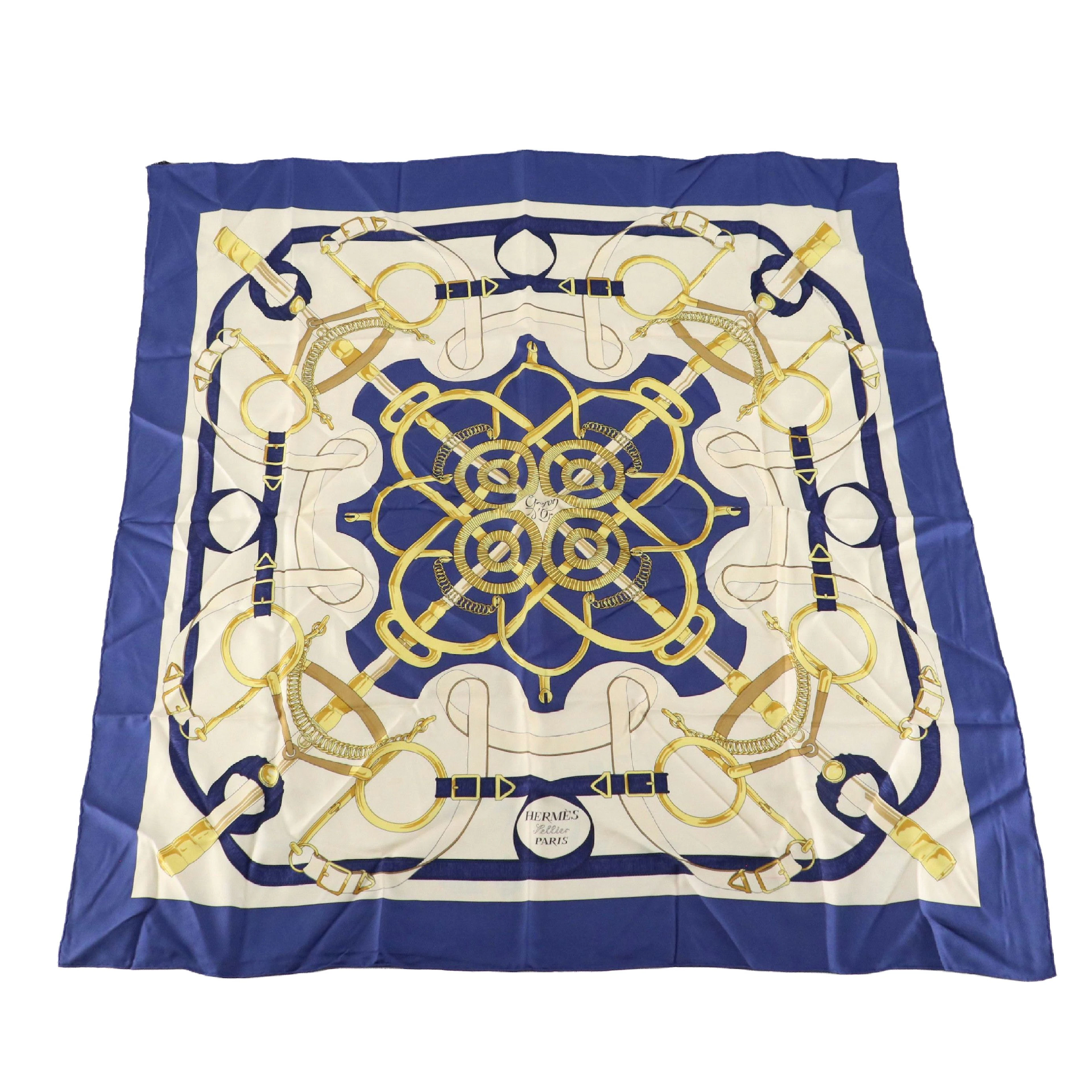 Hermès "Eperon d'Or" Scarf 90 in Silk Twill With Box