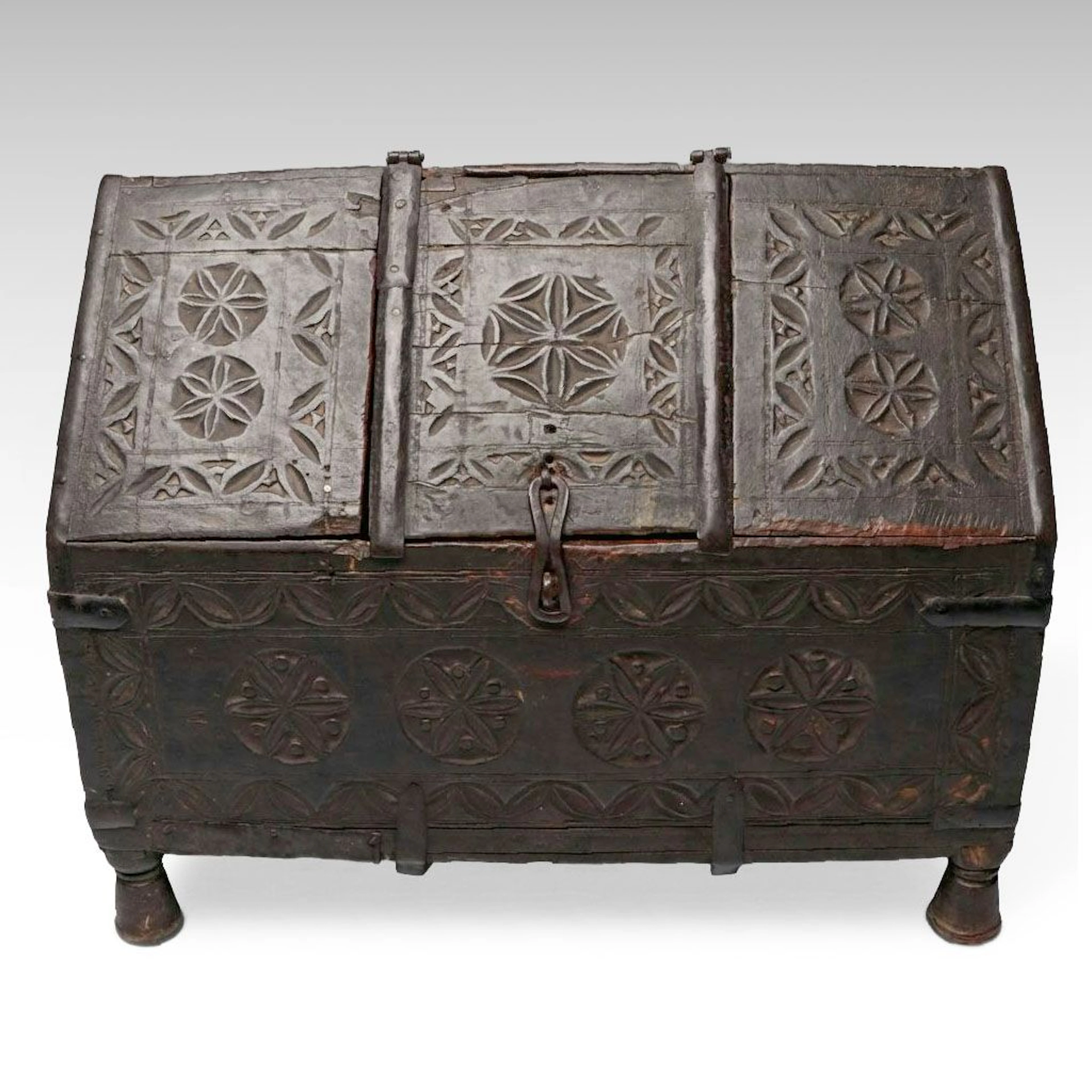 Hand-Carved Indian Mughal Dowry Chest, Antique