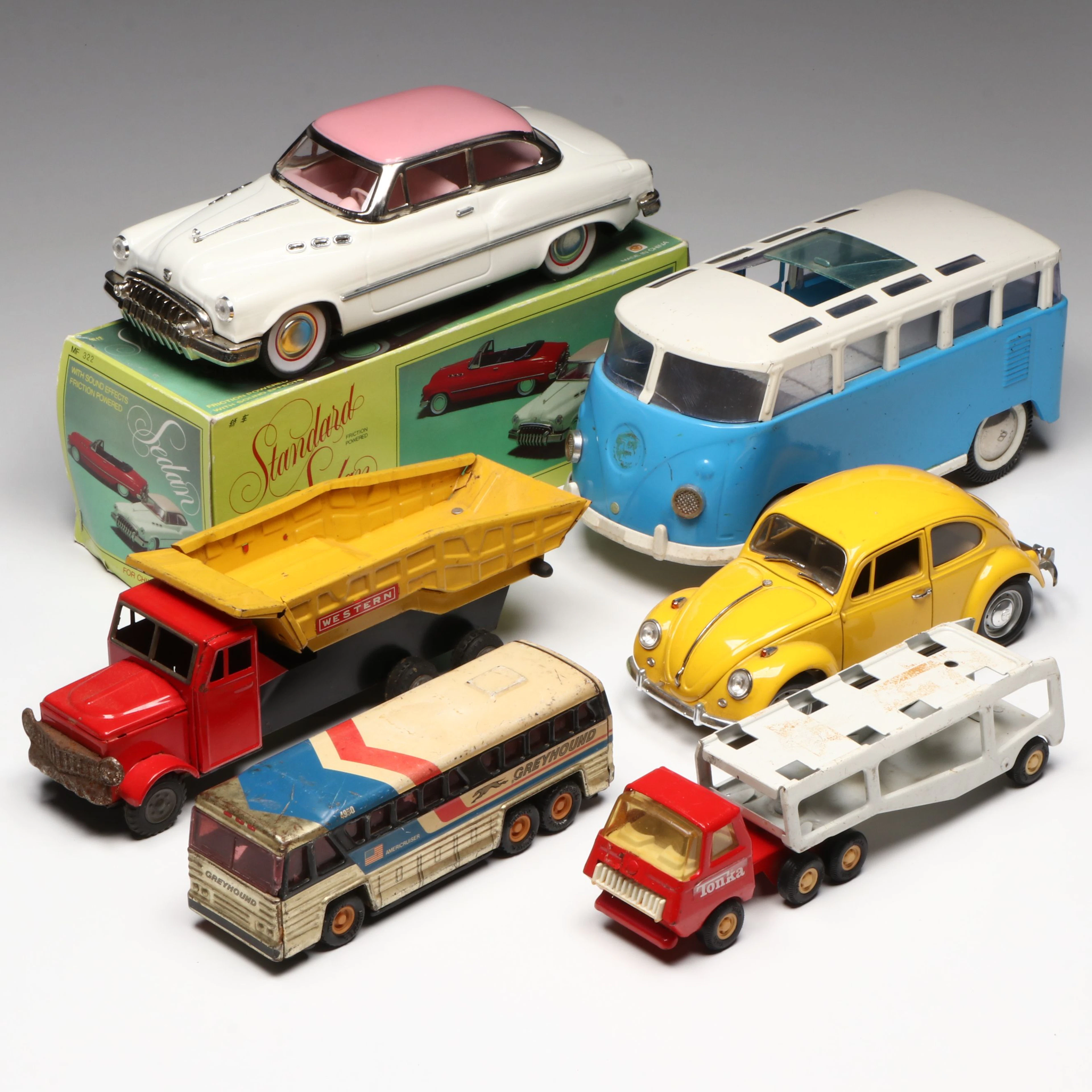Road Tough "1967 Volkswagen Beetle" with Buddy L "Greyhound" and More Toy Cars