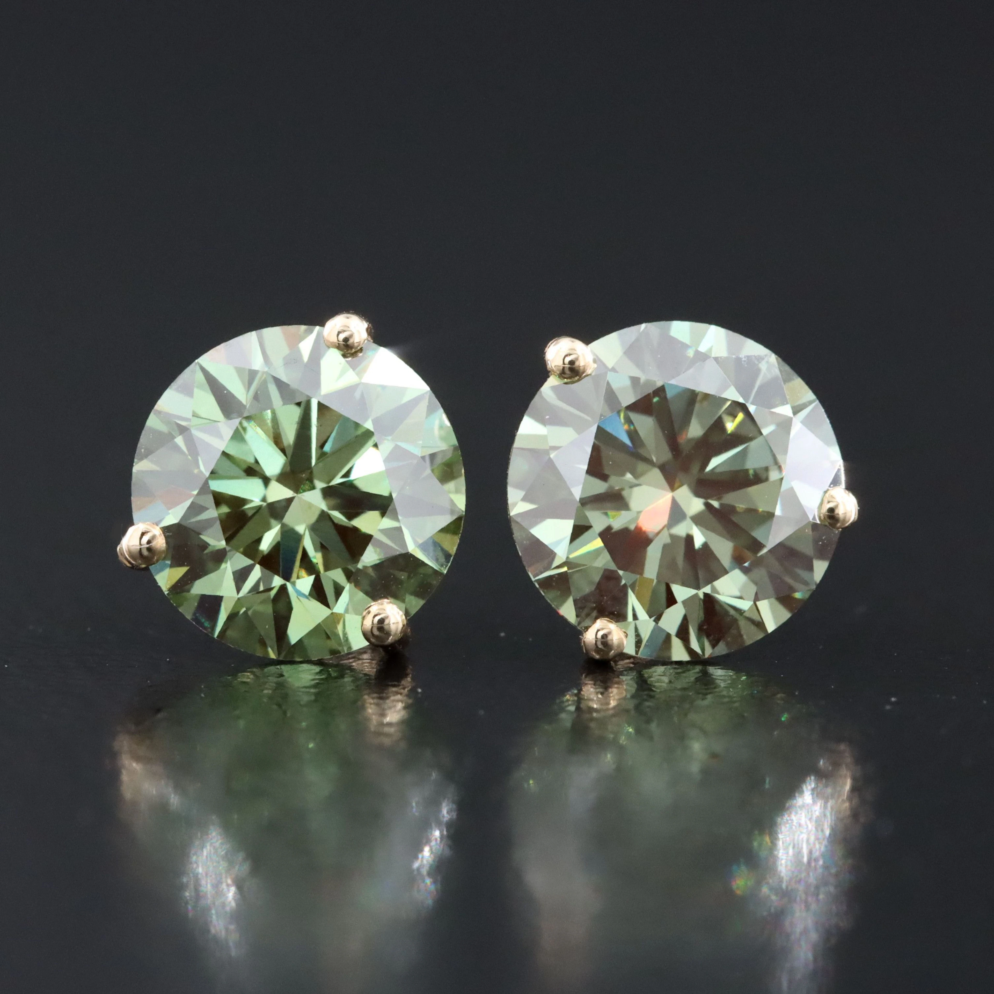 14K 3.81 CTW Lab Grown Fancy Vivid Green Diamond Earrings with IGI Reports