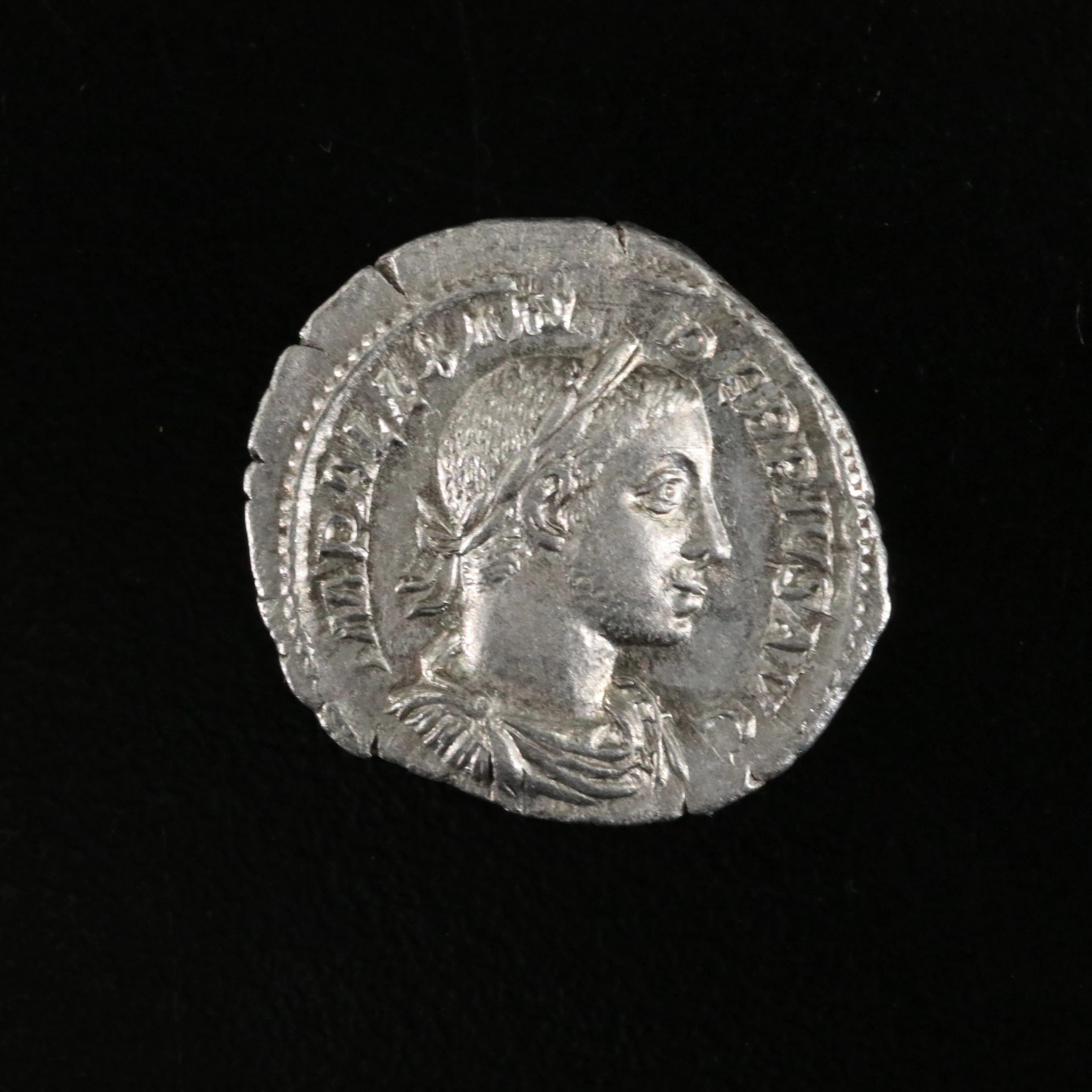 Ancient Roman Imperial AR Denarius Coin of Severus Alexander, ca. 230 A.D.