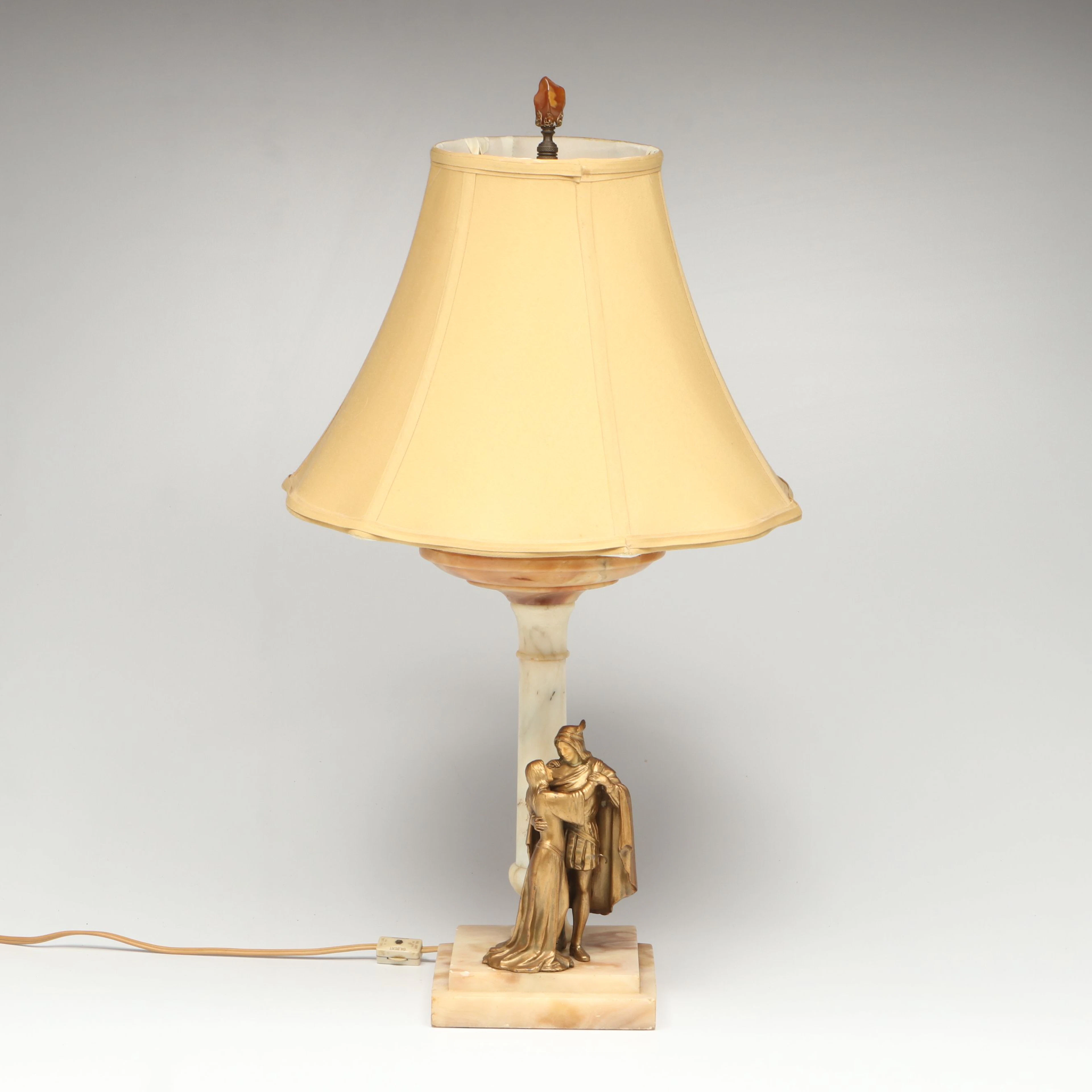 Art Nouveau Carved Alabaster Romeo and Juliet Table Lamp