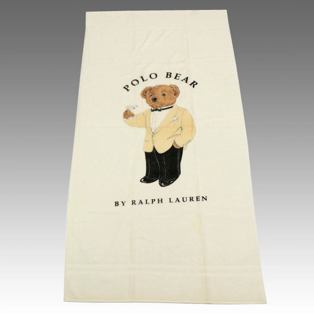Ralph Lauren Martini Polo Bear Tuxedo Bath/Beach Towel in White Cotton