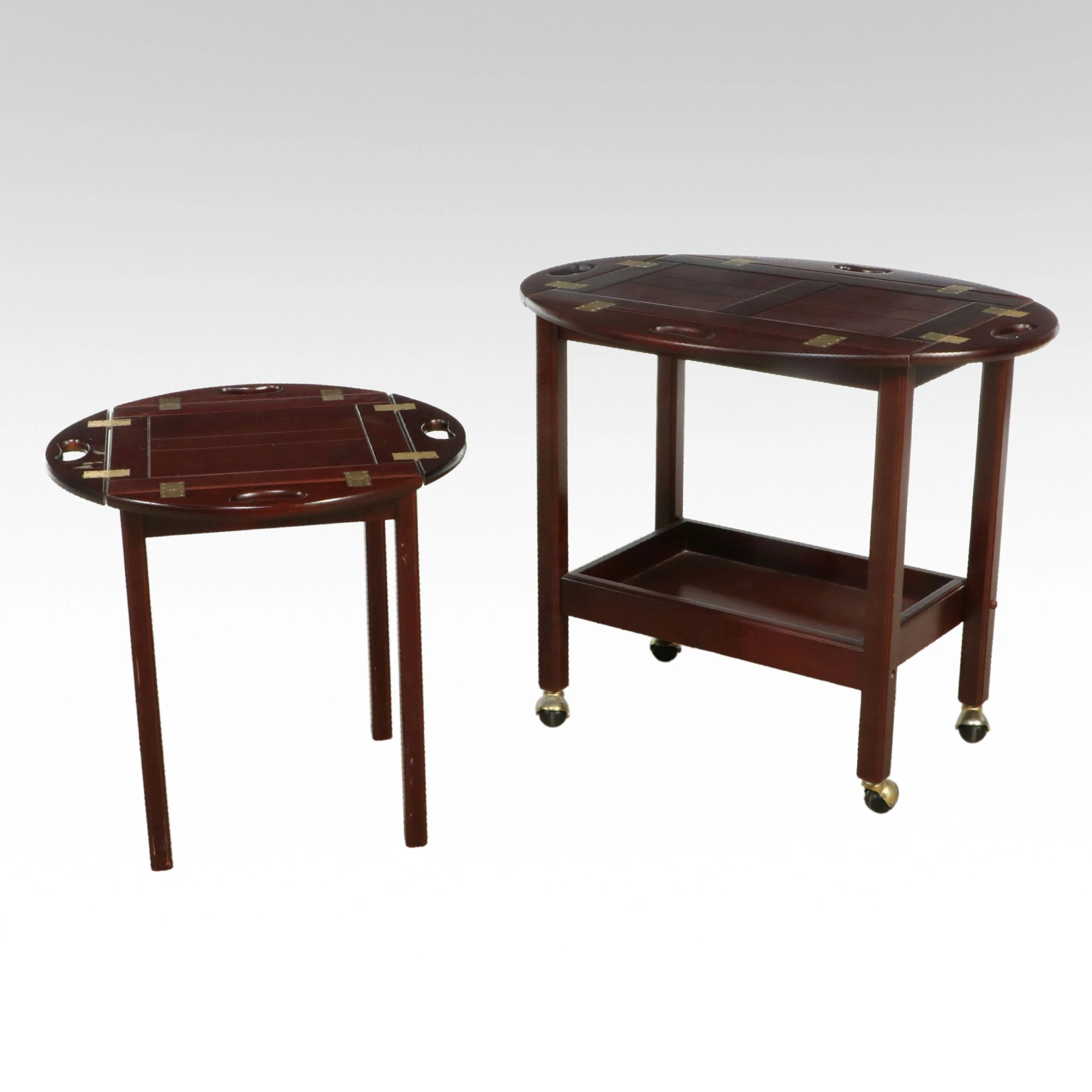 Wood Butler's Tray Table and Rolling Bar Cart, Late 20th Century