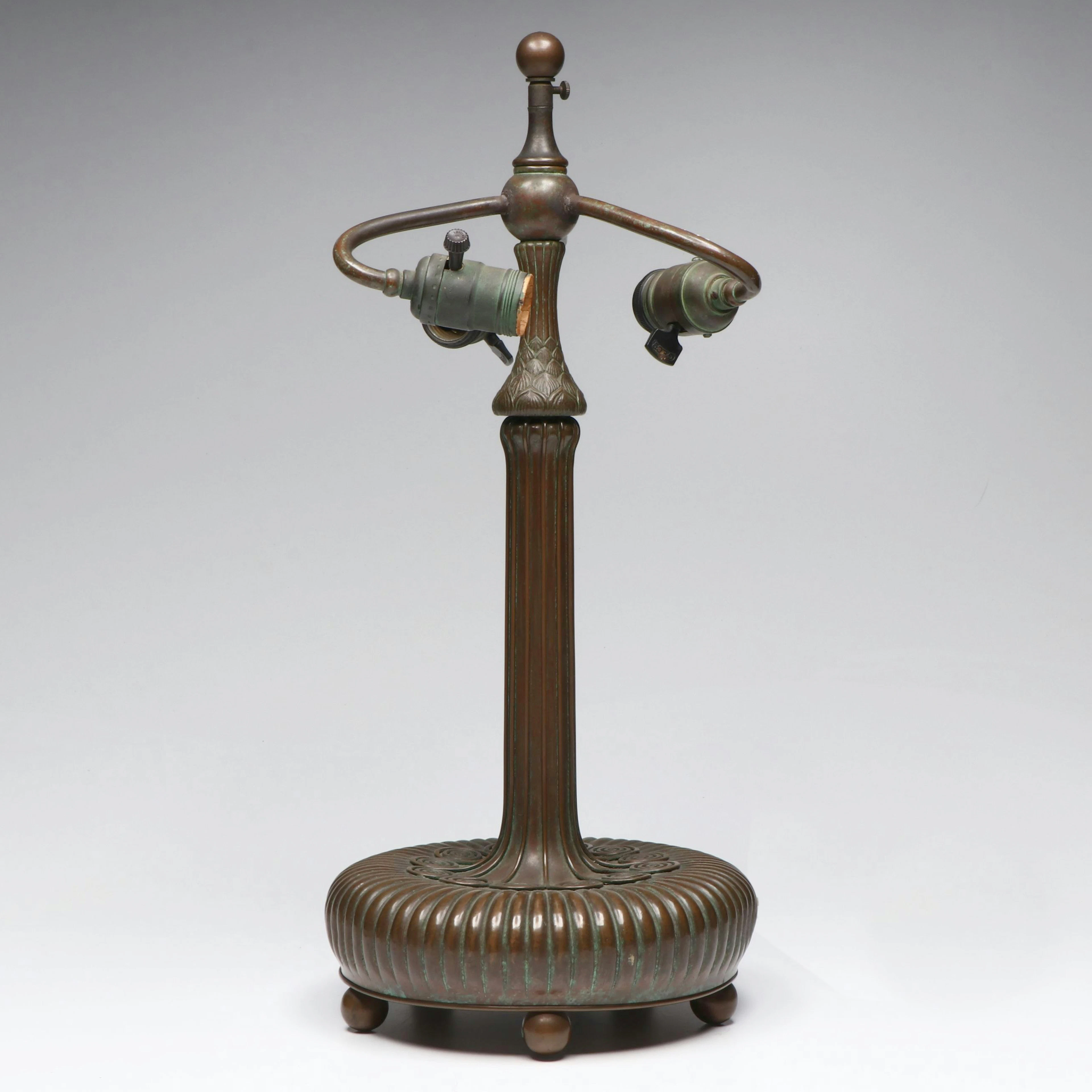 Tiffany Studios Patinated Bronze Three-Light Lamp Base, Early 20th Century