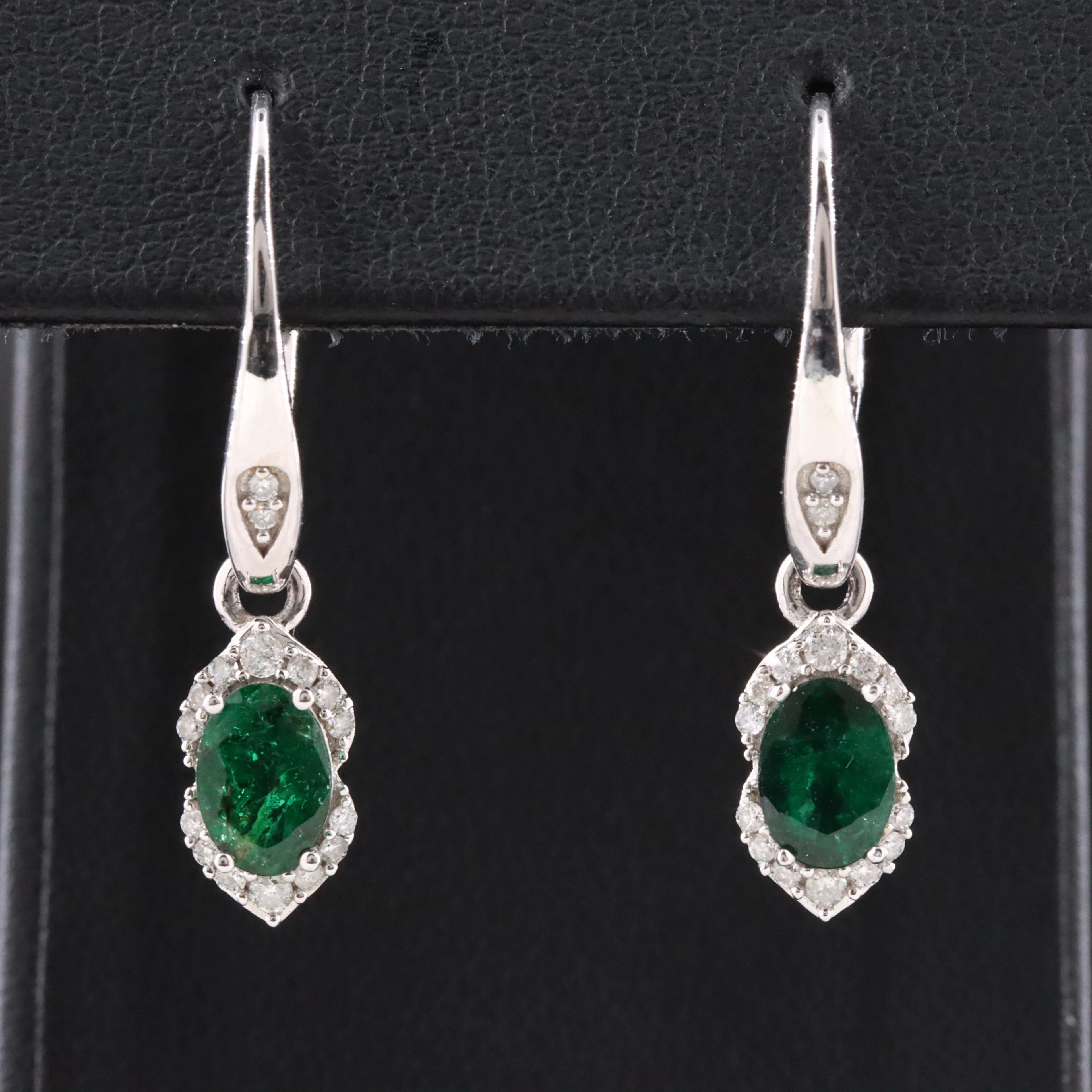 14K Emerald and Diamond Drop Earrings
