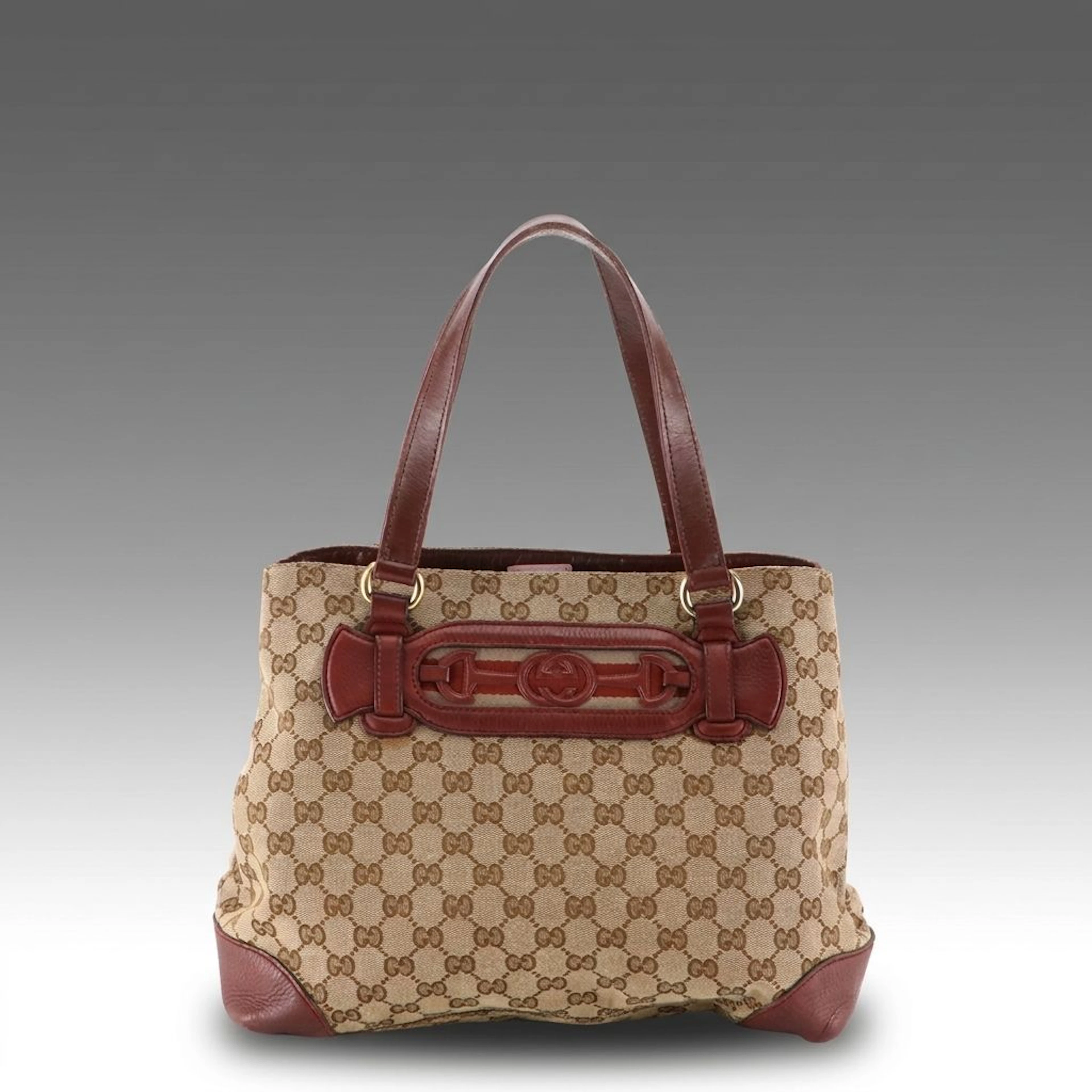 Gucci GG Jacquard Canvas and Calfskin Grain Leather Dressage Tote Bag