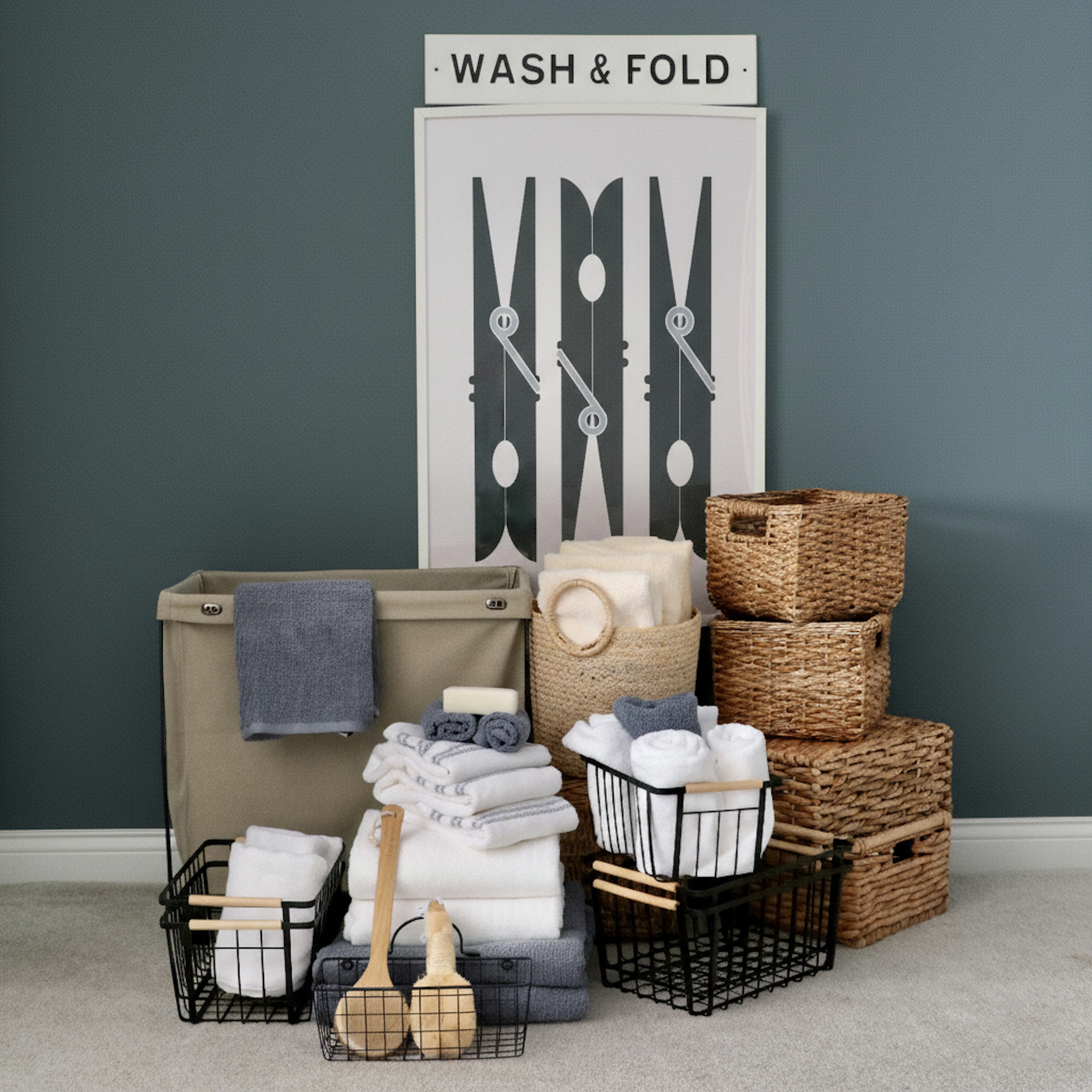 Industrial Style Canvas Clothes Hamper with Prints, Baskets and More Décor