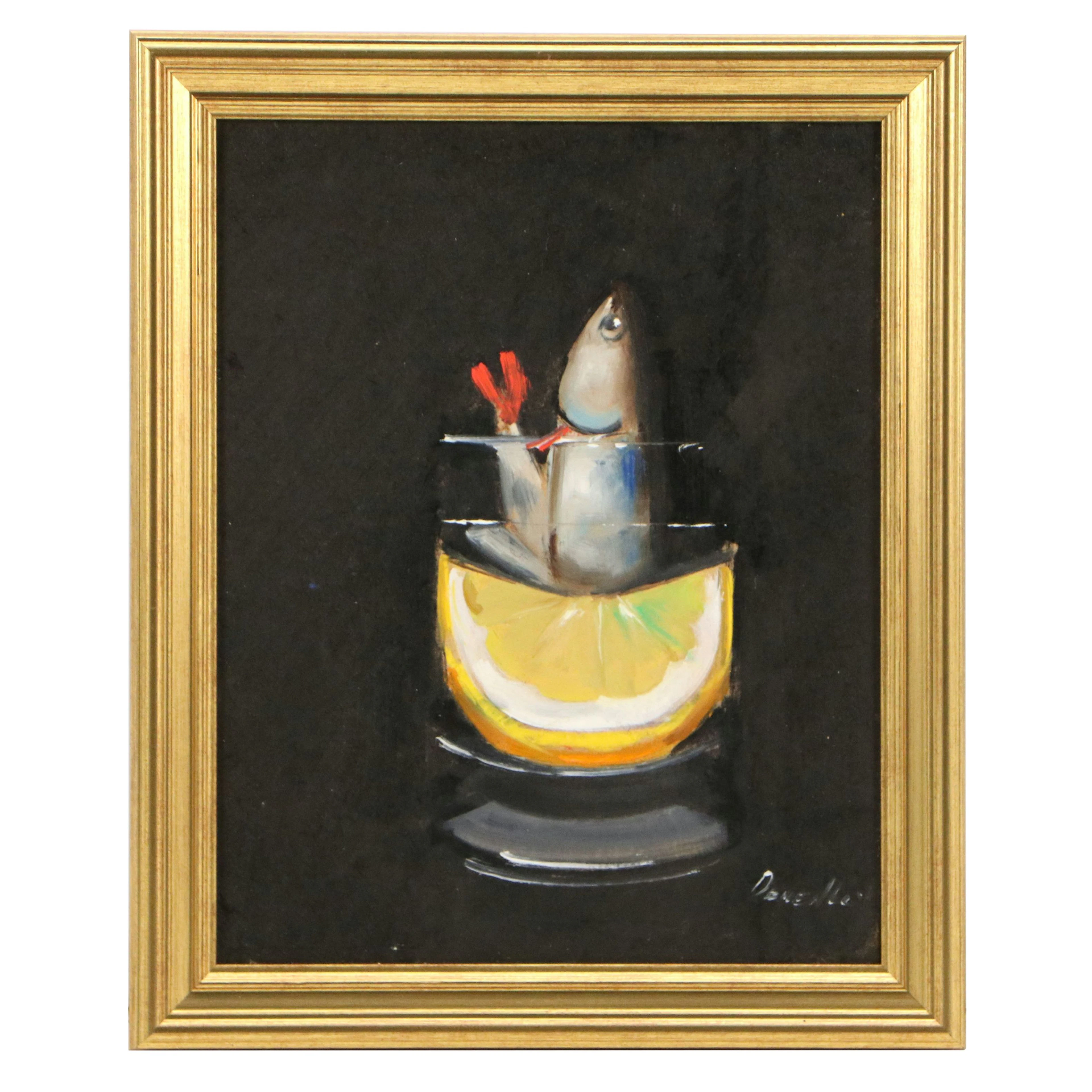 Natalia Demenko Still Life Oil Painting of Fish and Lemon Cocktail, 2026